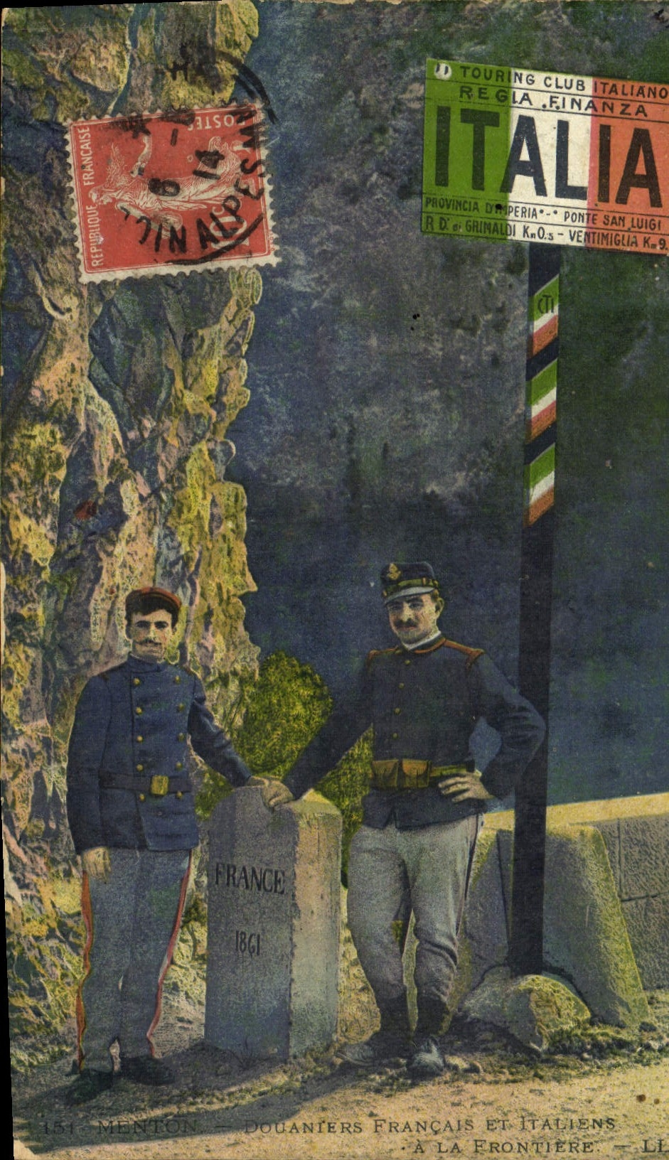 VINTAGE POSTCARD Customs Customs French and Italian Customs officers at the border