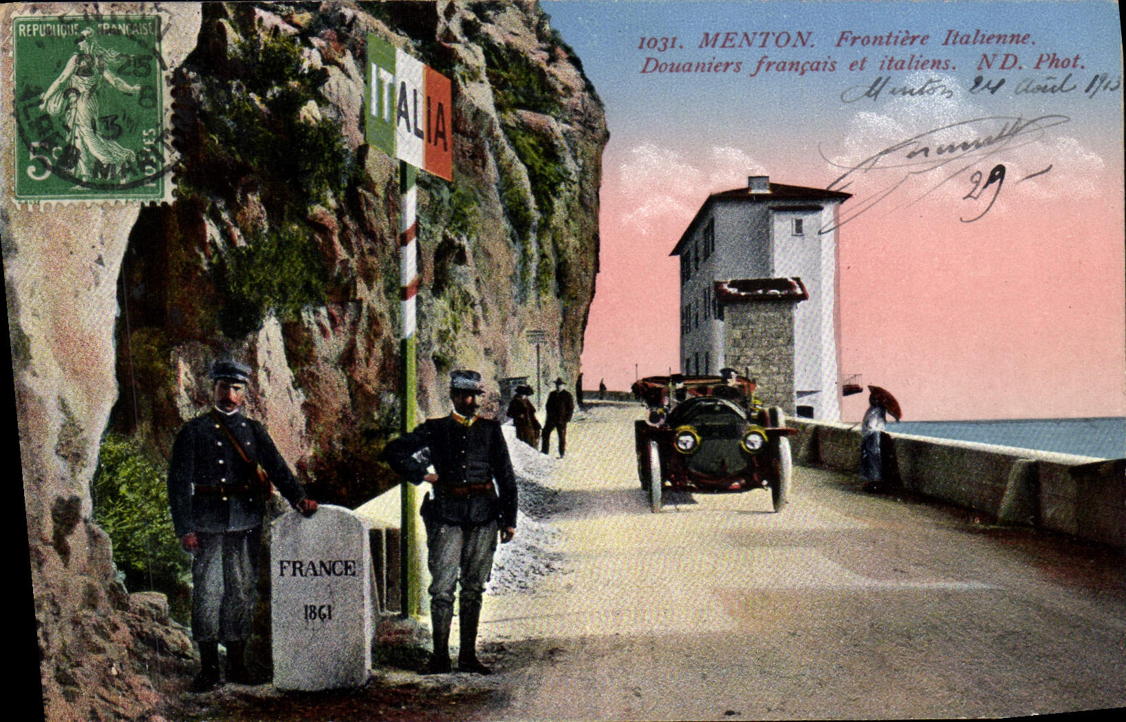 VINTAGE POSTCARD Customs Customs Menton Italian Border French and Italian Customs officers