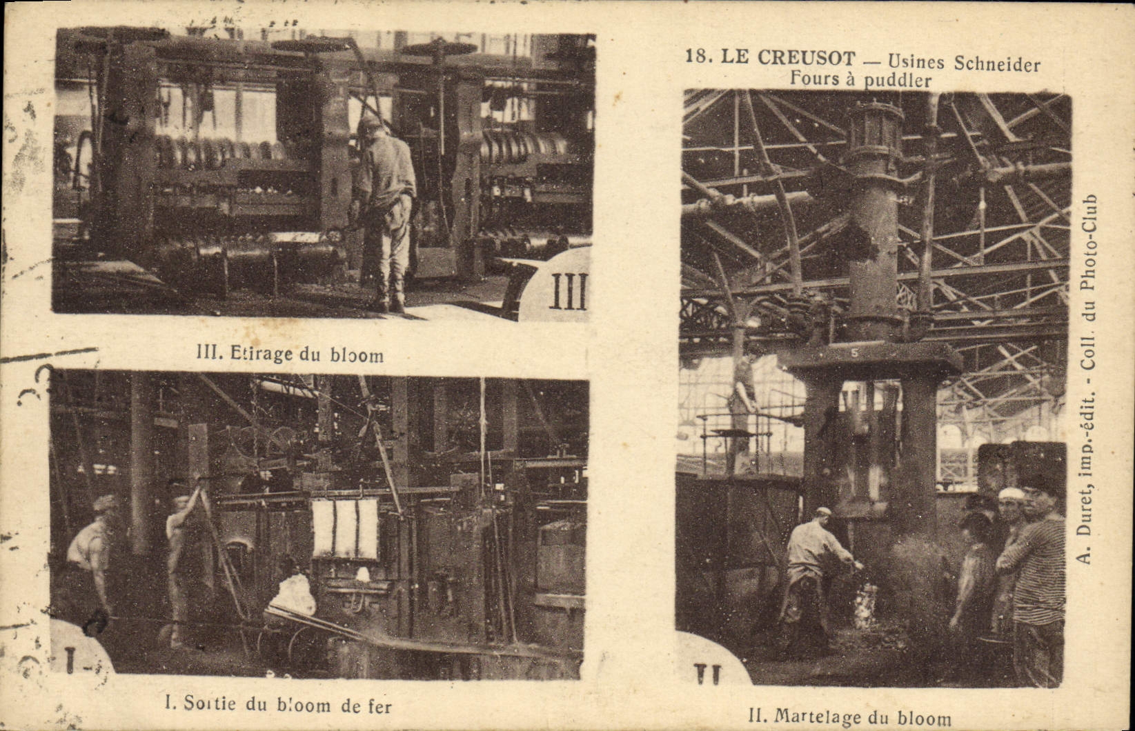 VINTAGE POSTCARD Industrie Machines Creusot Usines Schneider Fours has to puddle Bloom