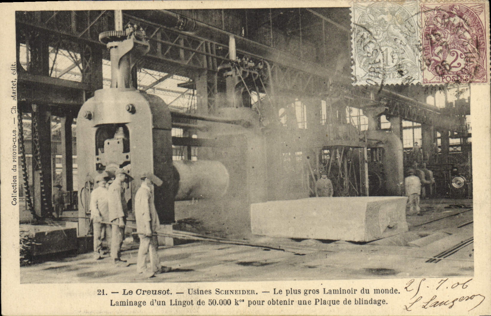 CPA Industrie Usines Schneider Le plus gros laminoir du monde Laminage d'un lingot