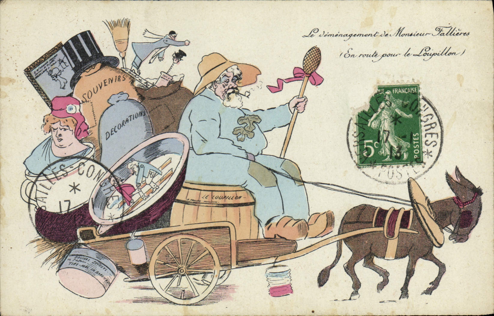 CPA Demenagement de Mr Fallieres Ane Mule Illustrateur 