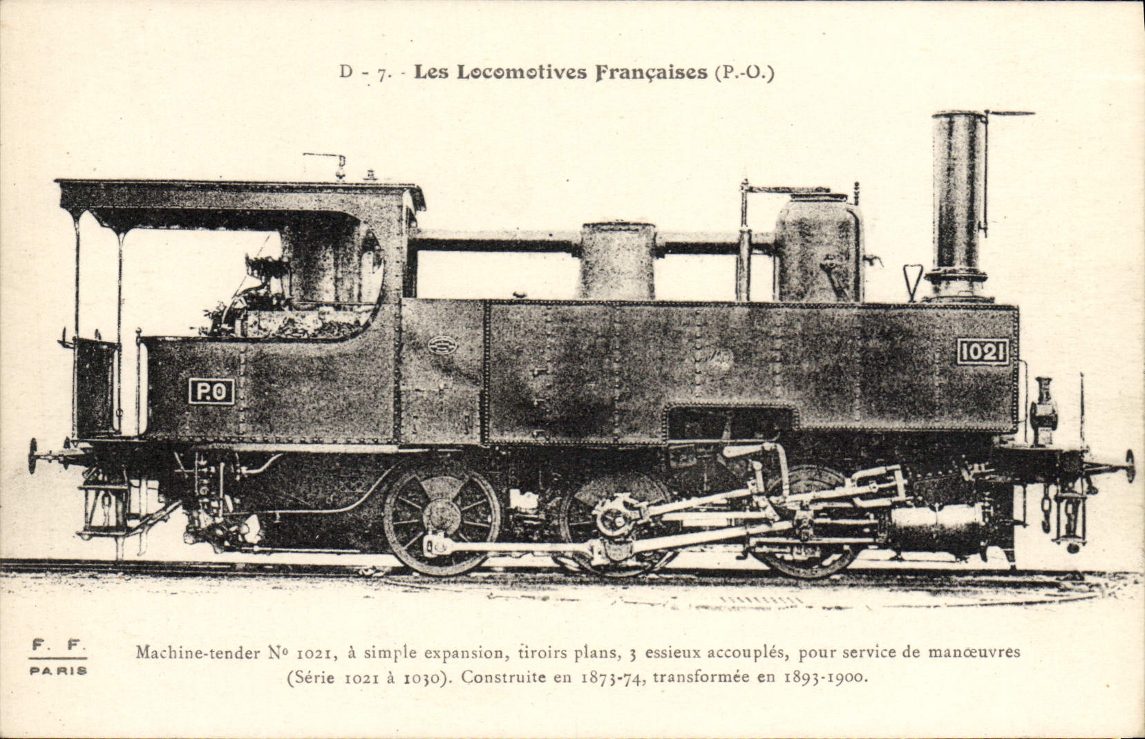 VINTAGE POSTCARD Train Engine Machine tender 1021 has simple expansion