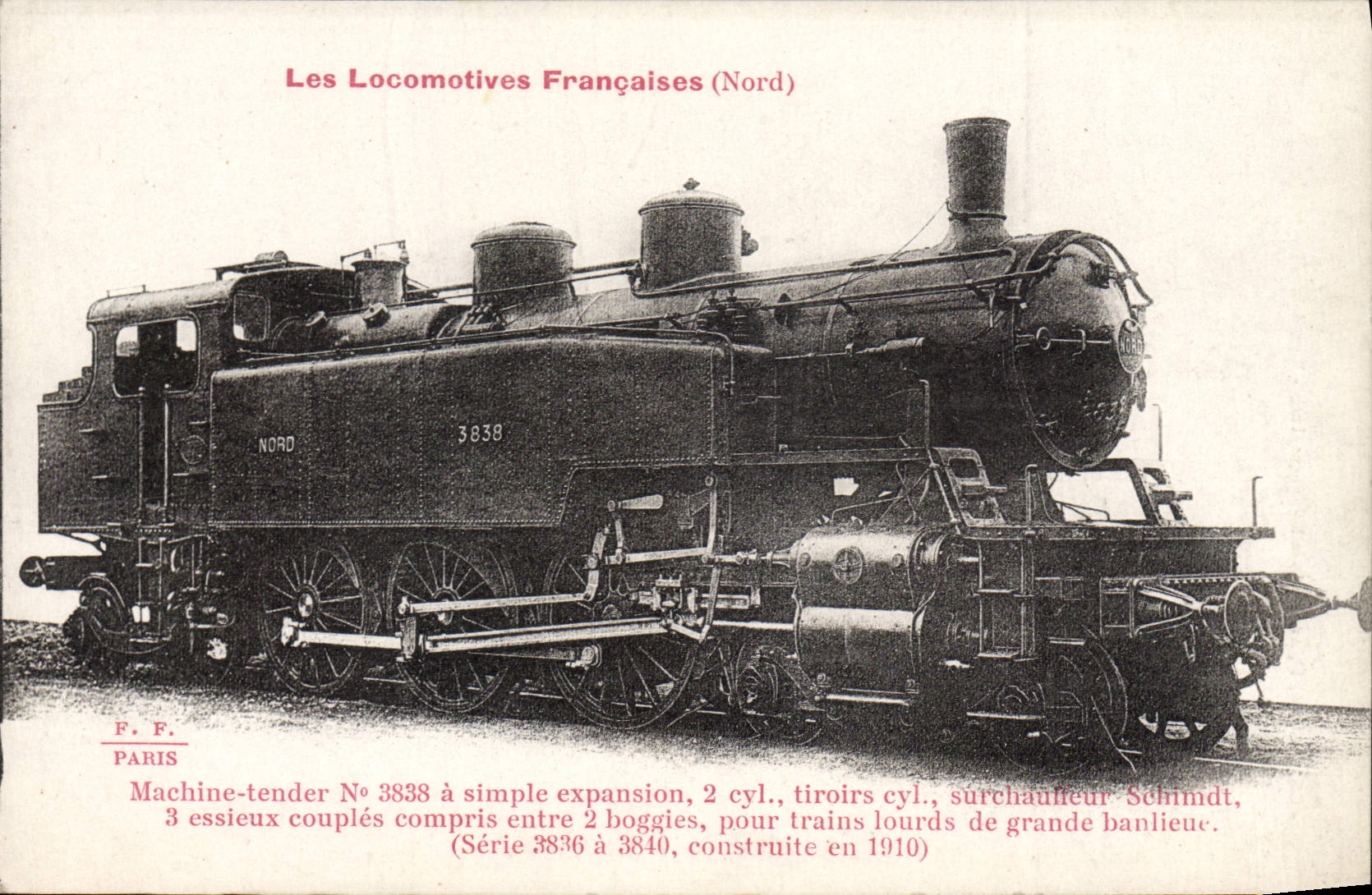 VINTAGE POSTCARD Train Engine Machine tender 3838 has simple expansion