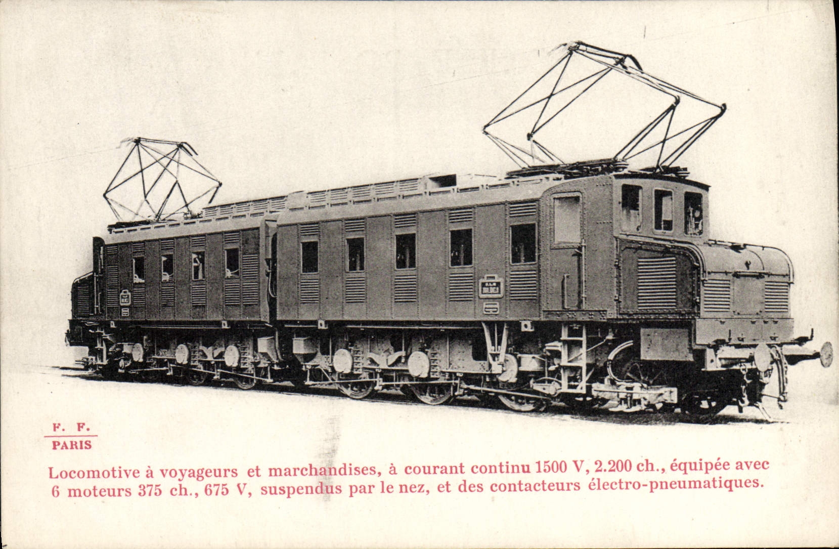 VINTAGE POSTCARD Train Engine has travellers and goods has D.C. current 1500 V