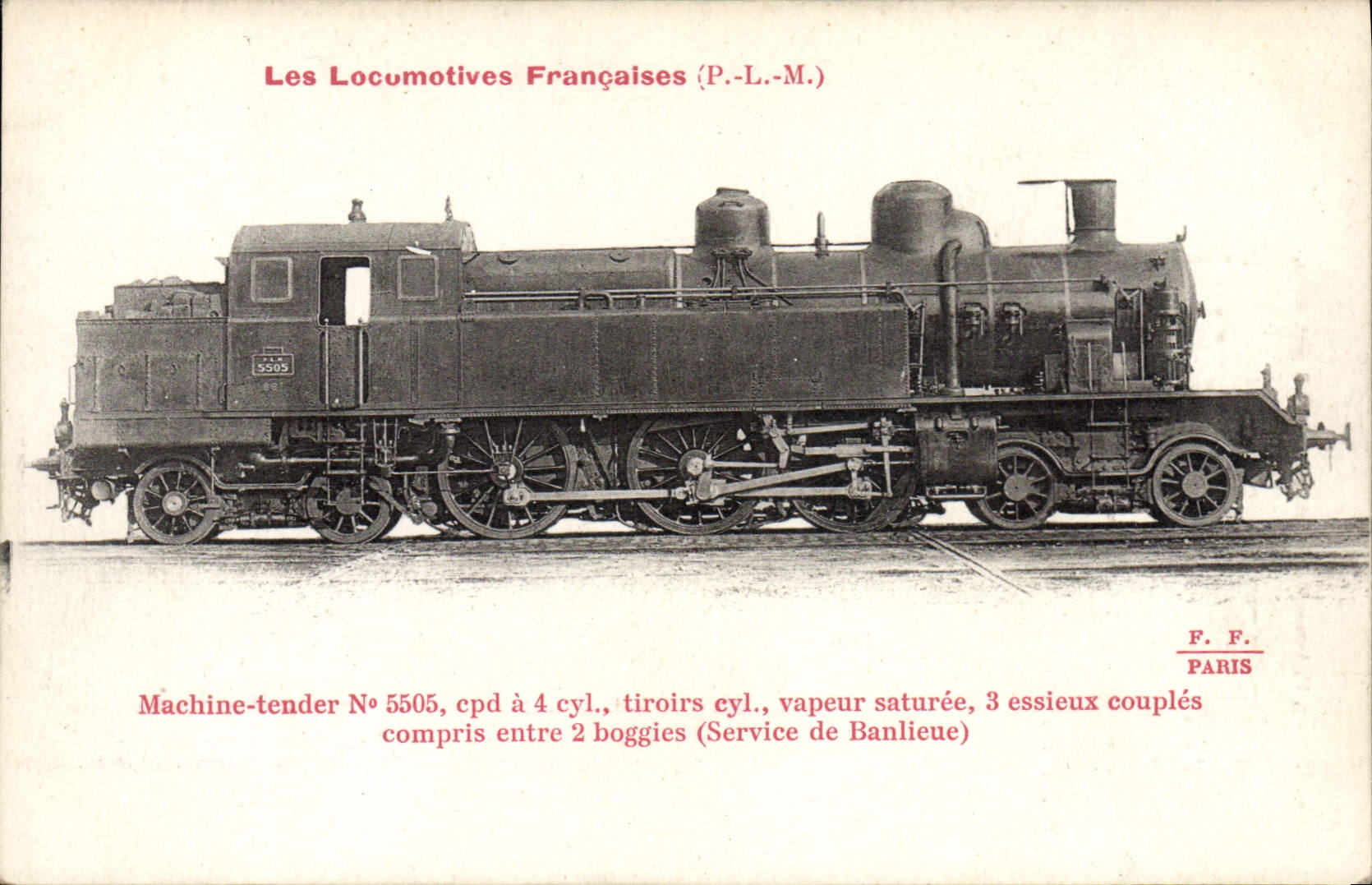 VINTAGE POSTCARD Train Engine Machine Tender 5505 compound has 4 cylinders