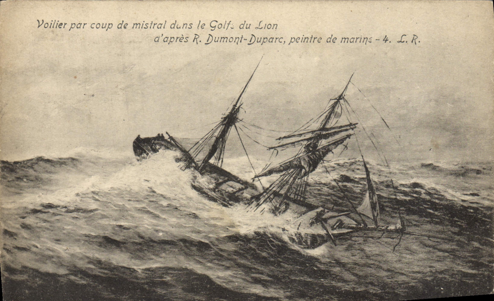 VINTAGE POSTCARD Sailing Boat by blow of mistral in the Gulf of Lions Dumont Duparc painter of marine