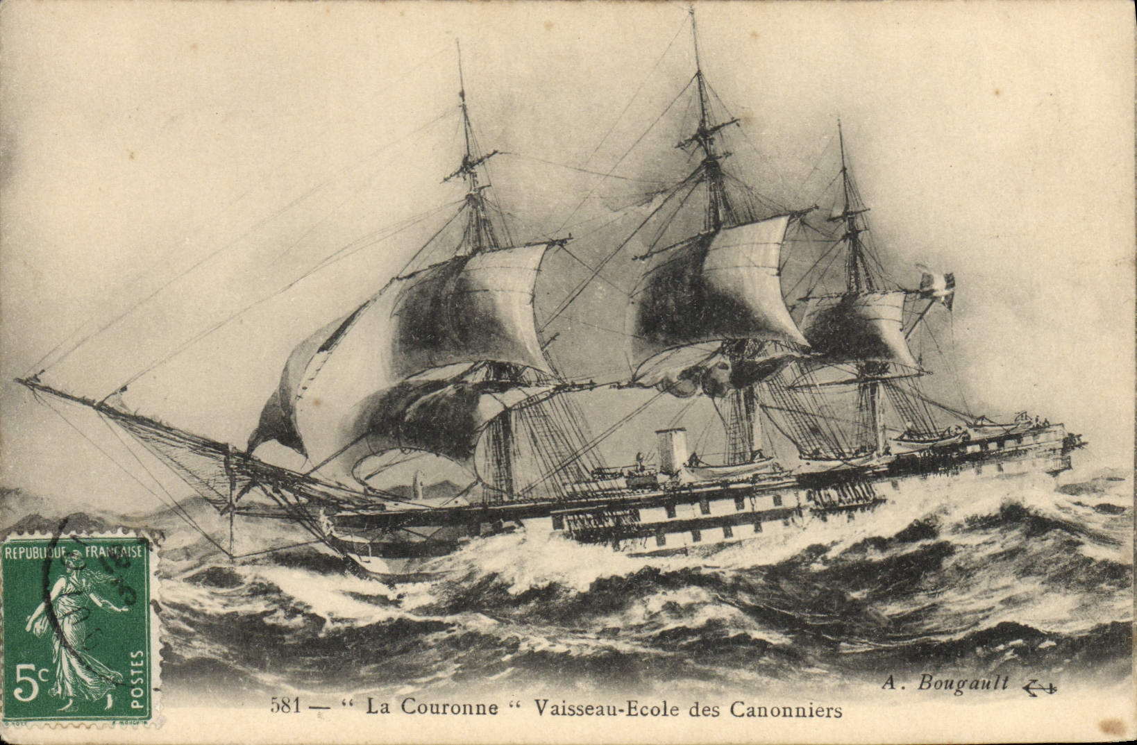 VINTAGE POSTCARD Sailing Boat the Crown Vessel school of the gunners