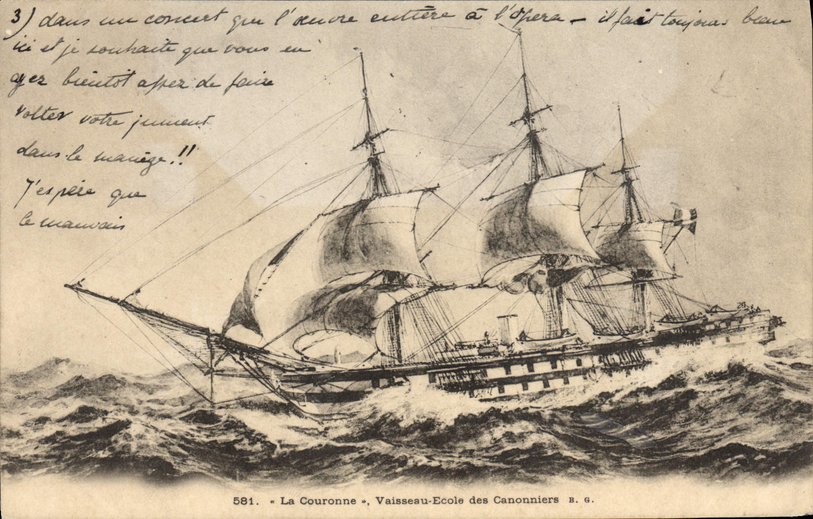 CPA Bateau Voilier La Couronne Vaisseau Ecole des Canonniers