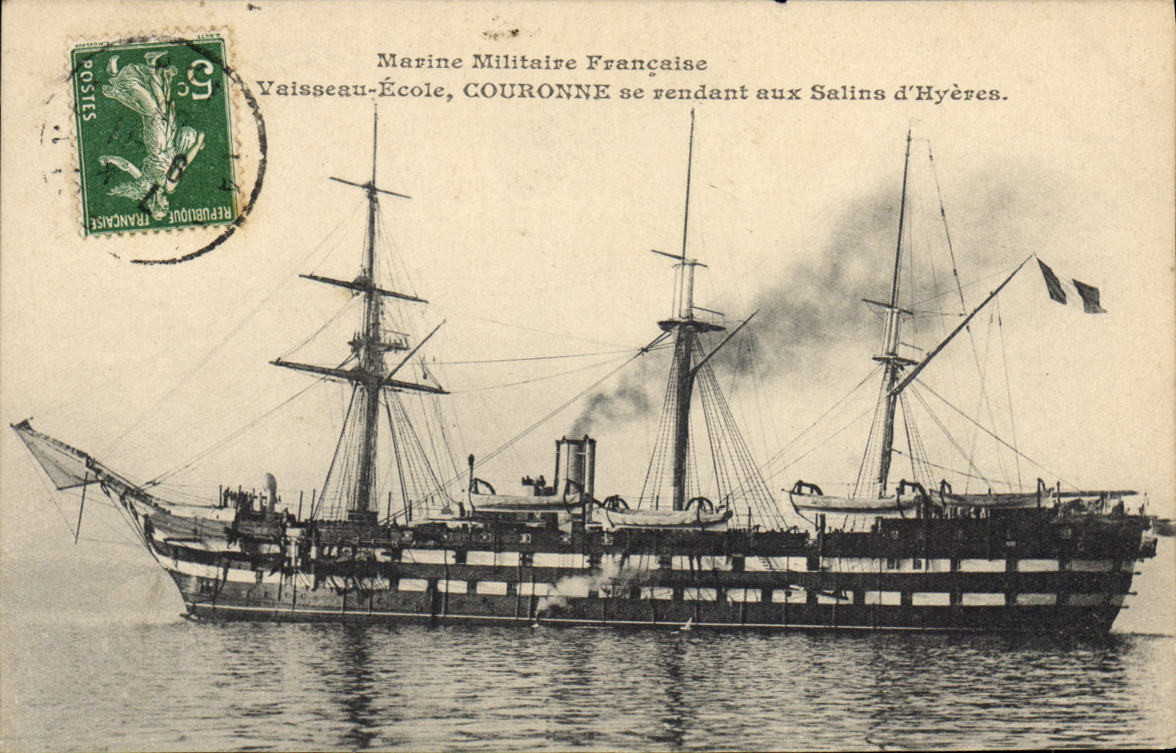 VINTAGE POSTCARD Sailing Bateau Vessel School Crowns going to Saline D' Hyeres