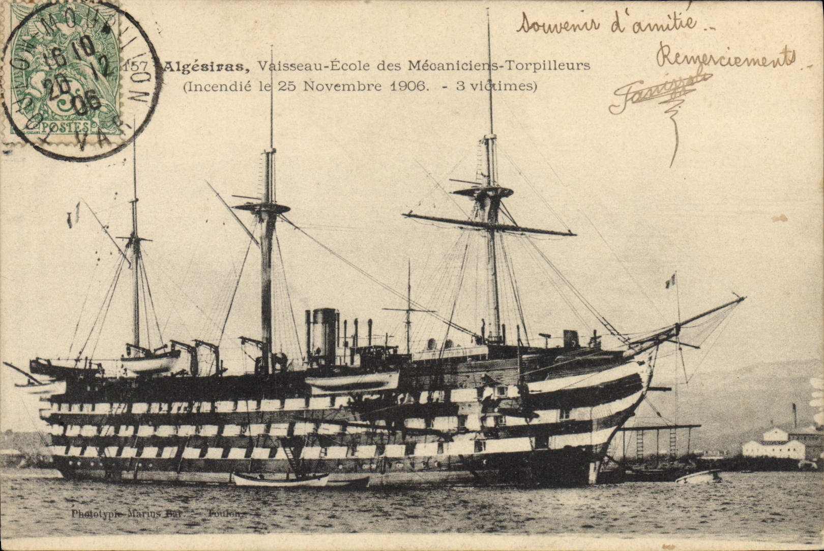 CPA Bateau Voilier Algesiras Vaisseau Ecole des mecaniciens torpilleurs