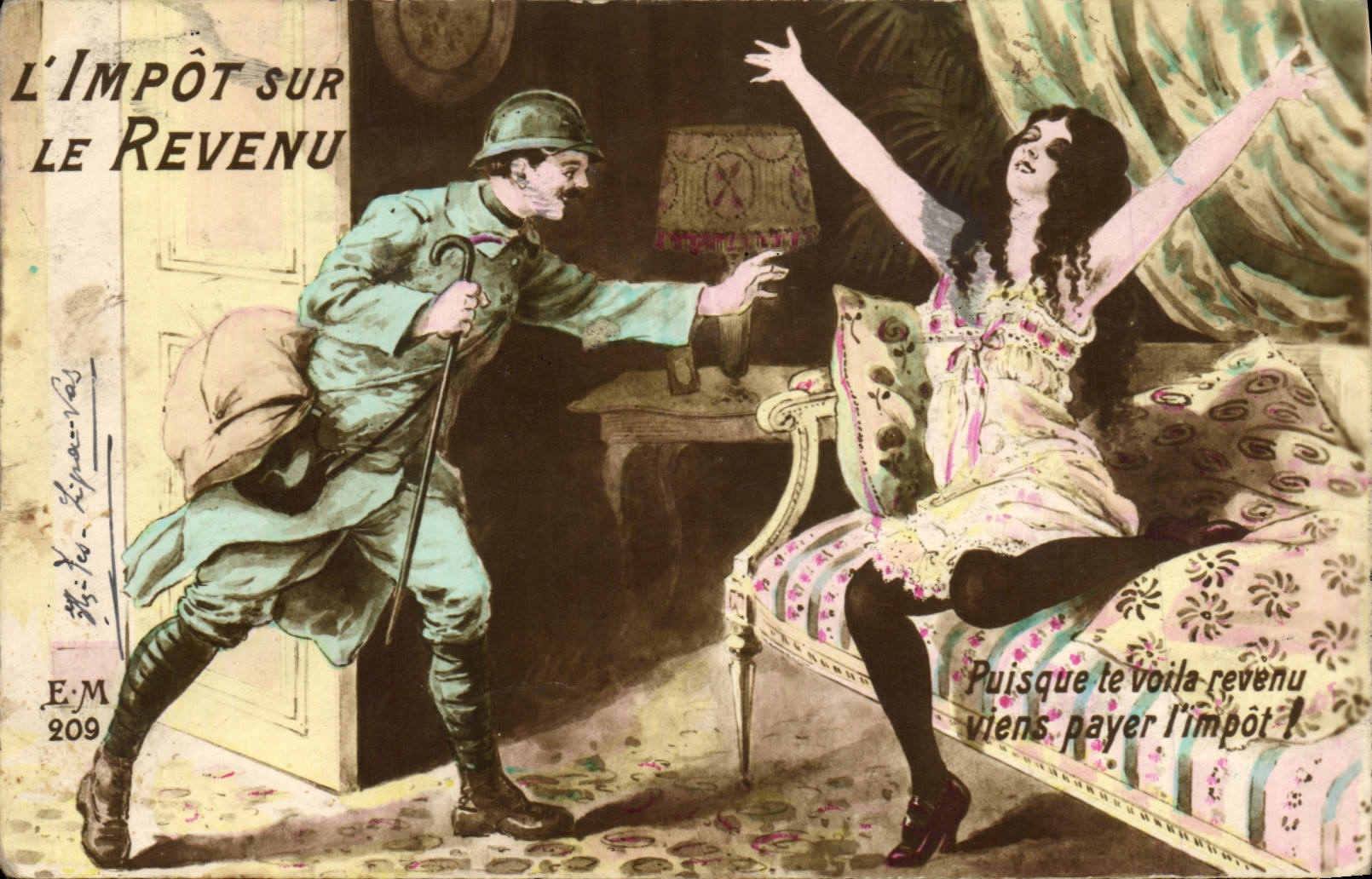 VINTAGE POSTCARD Love Militaria Woman