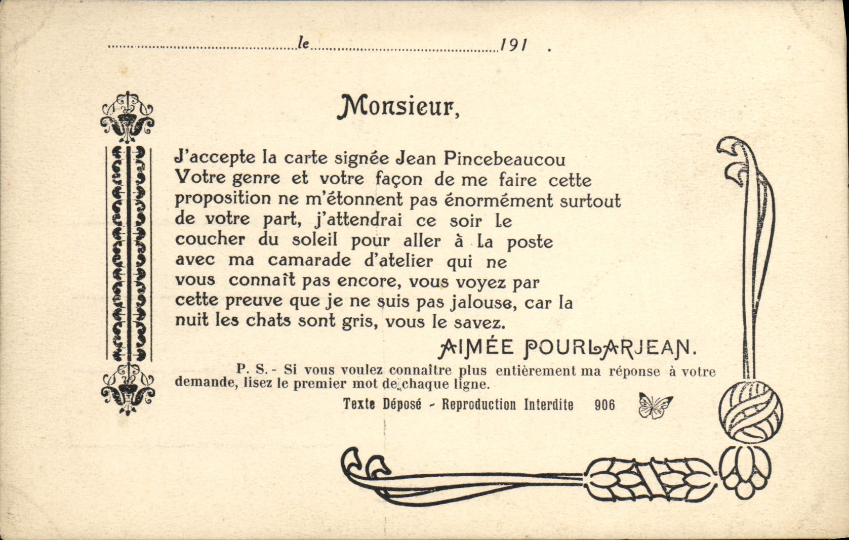 CPA Amour Pincebeaucou Aimee Pourlarjean 