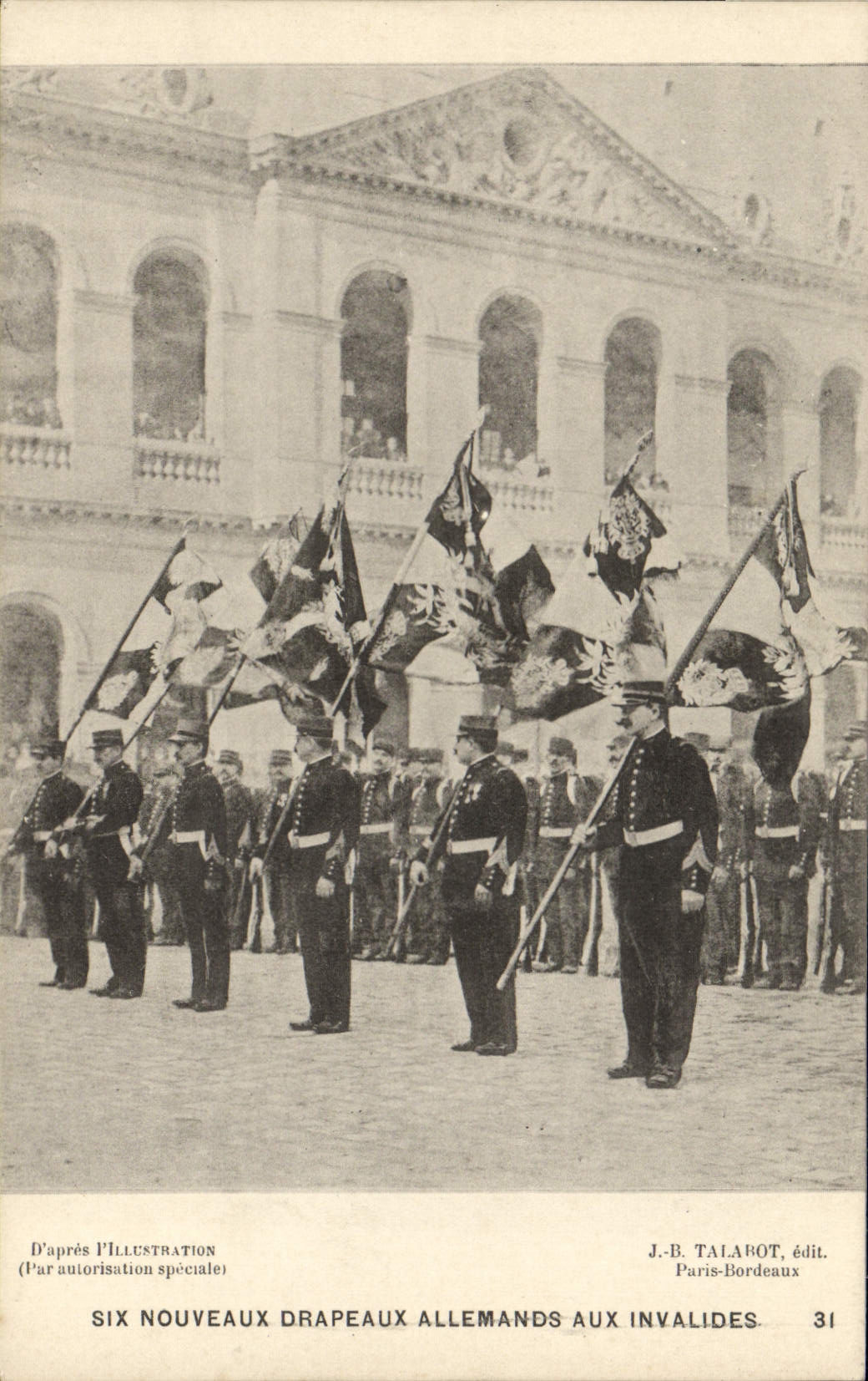 VINTAGE POSTCARD Militaria Six new German flags with the Invalids