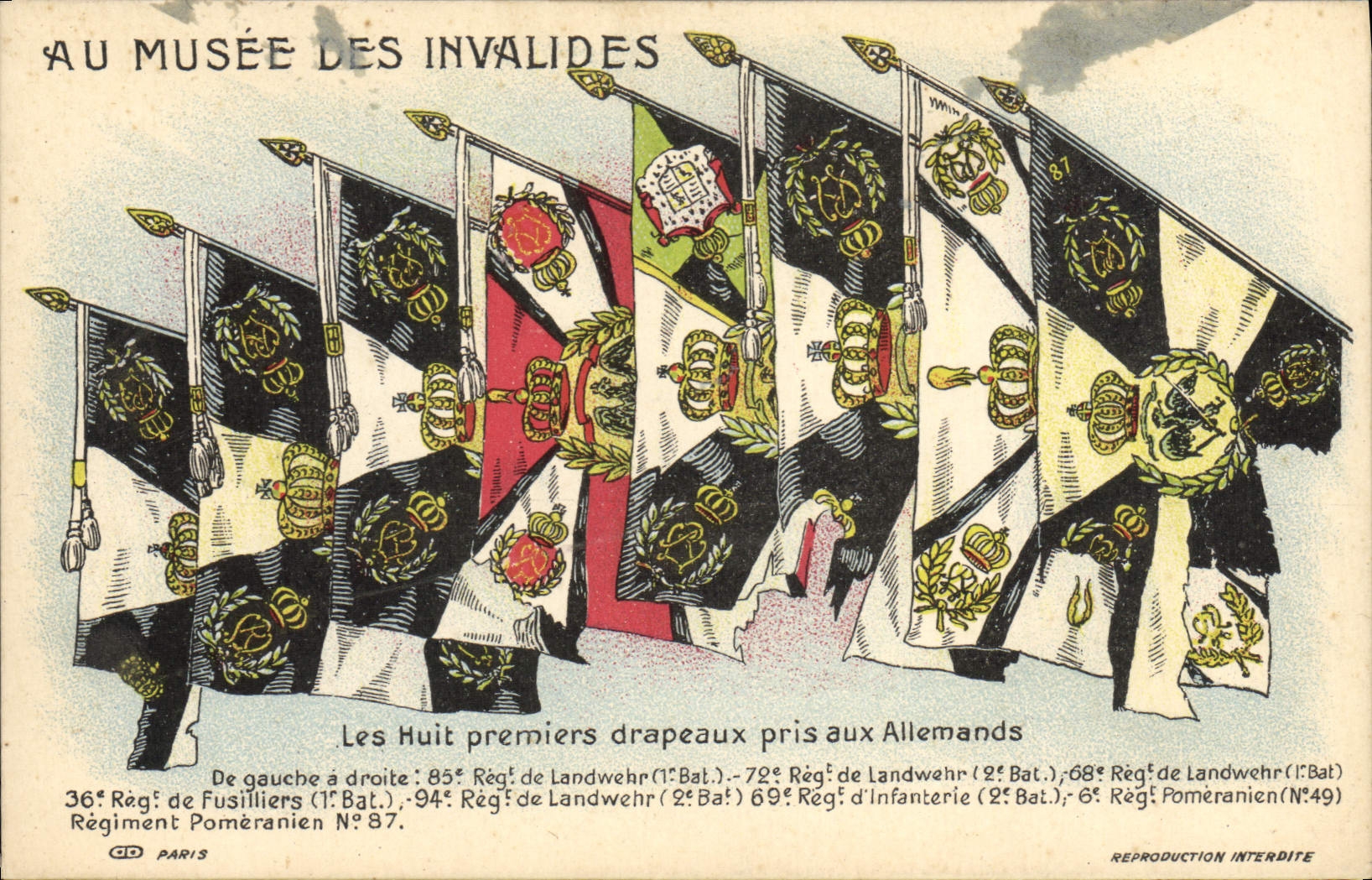 VINTAGE POSTCARD Militaria German Flags