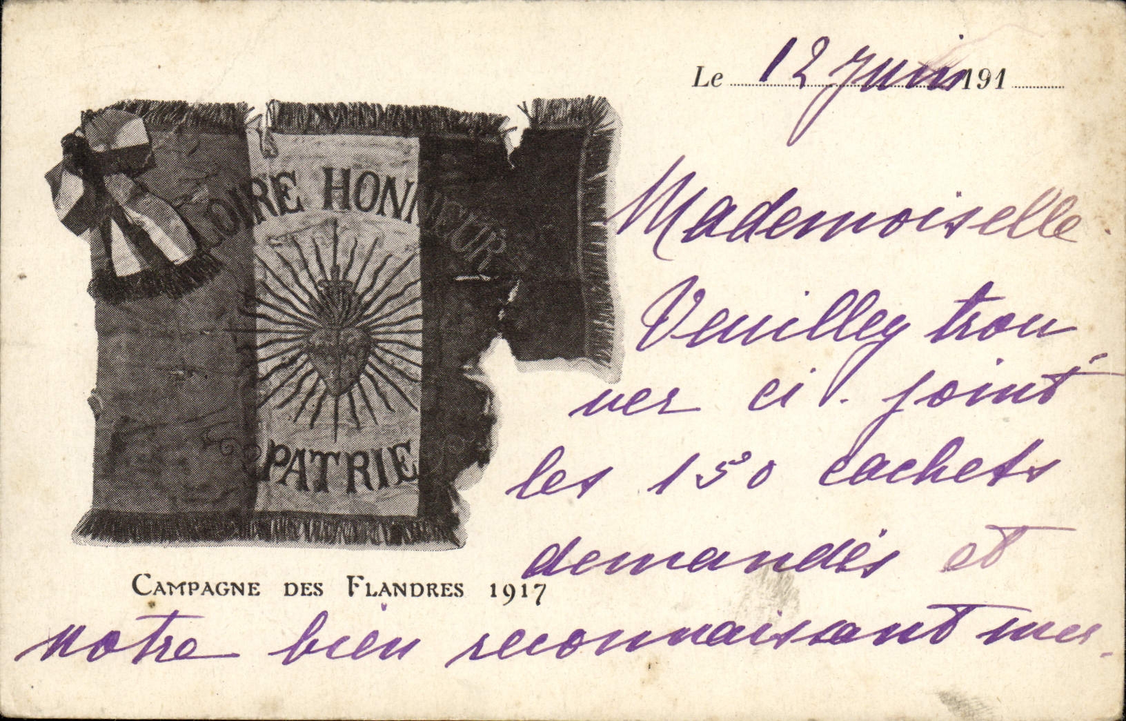 VINTAGE POSTCARD Militaria Flag Countryside of Flandres 1917