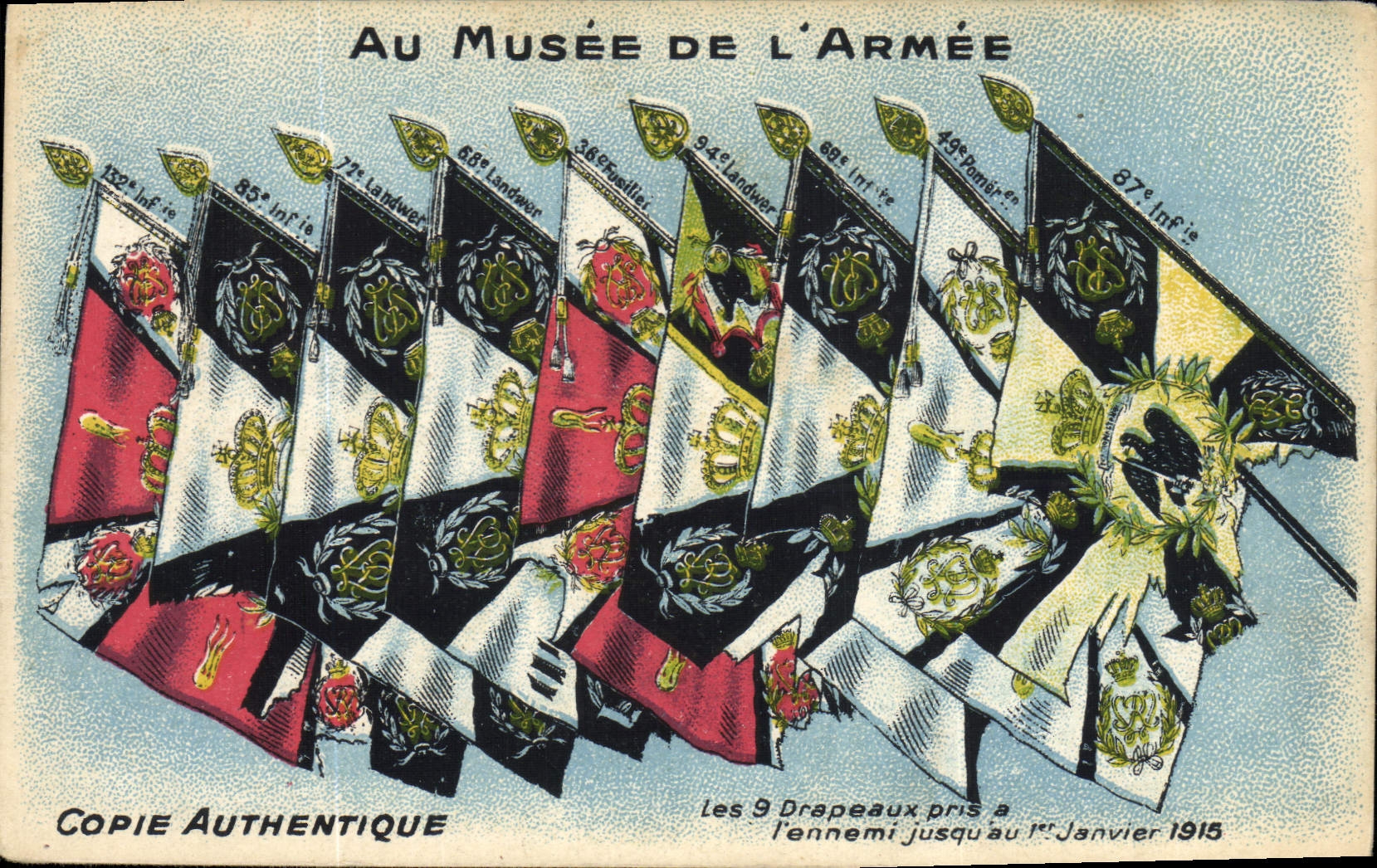 VINTAGE POSTCARD Militaria 9 flags taken with the enemy