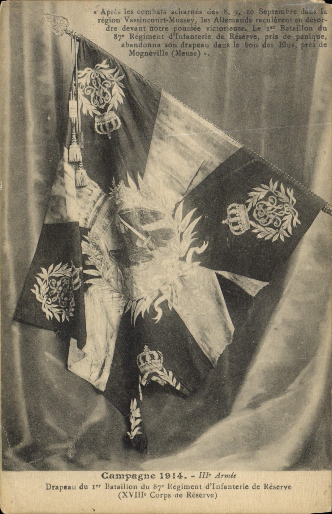 CPA Militaria Drapeau du 1er bataillon du 87eme regiment d'infanterie de reserve 
