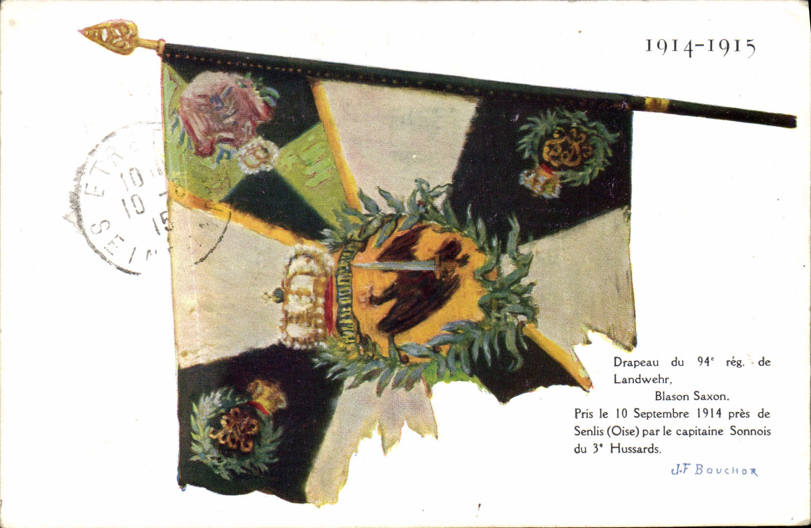 VINTAGE POSTCARD Militaria Flag of the 94eme regiment of Landwehr