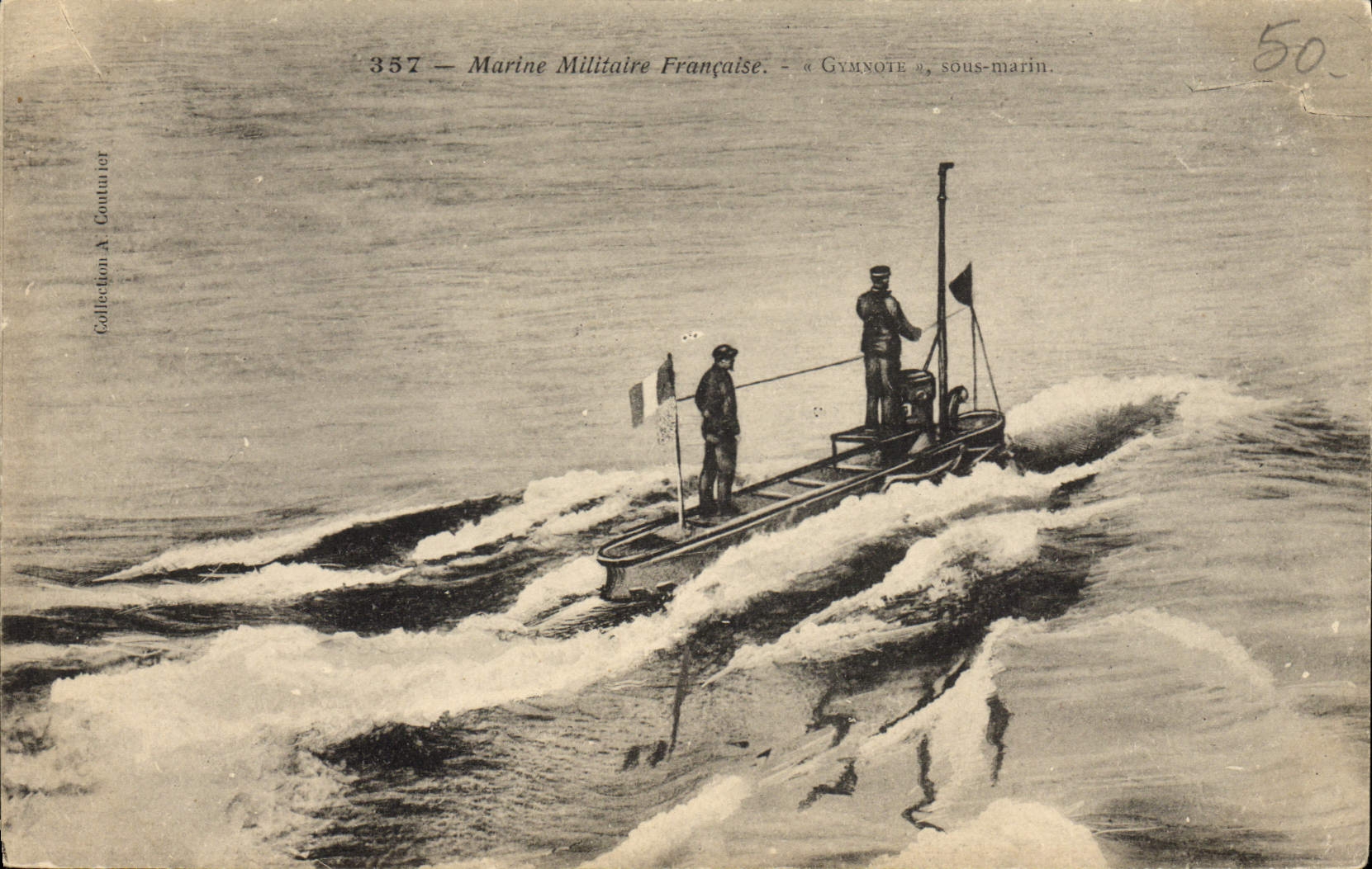 VINTAGE POSTCARD Boat Underwater Submarine Gymnote