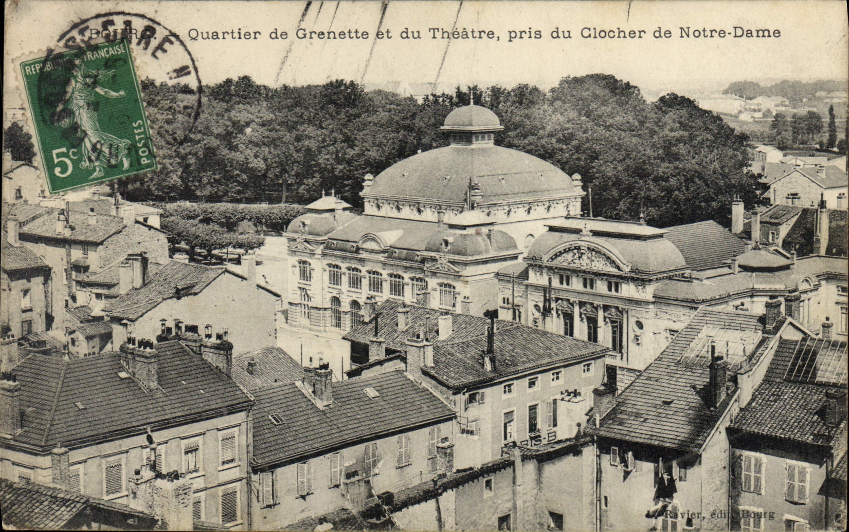 VINTAGE POSTCARD Borough District of Grenette and the theater taken of the bell-tower of Notre Dame