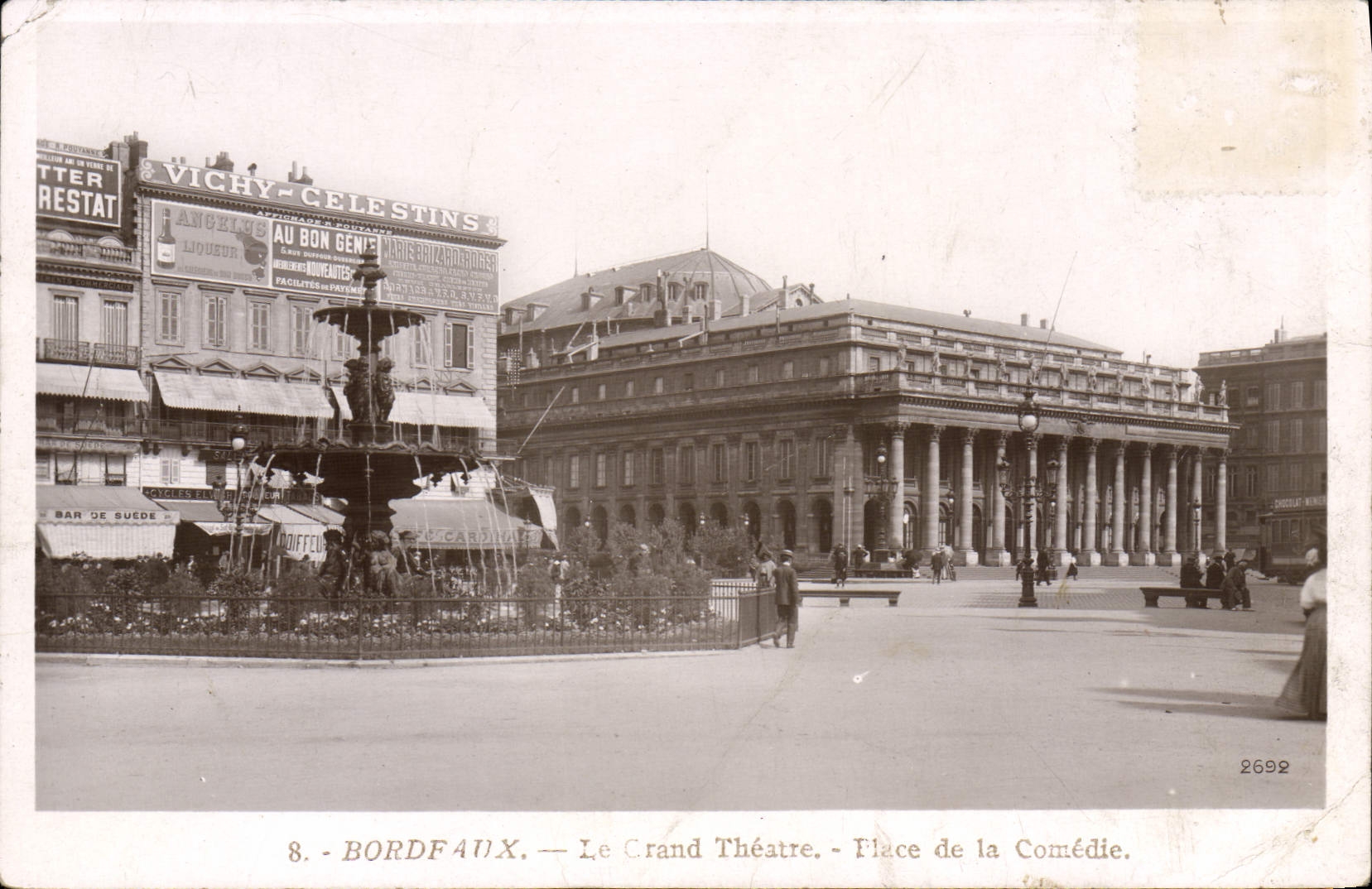 VINTAGE POSTCARD Bordeaux the large theater Places Comedy Vichy Celestins