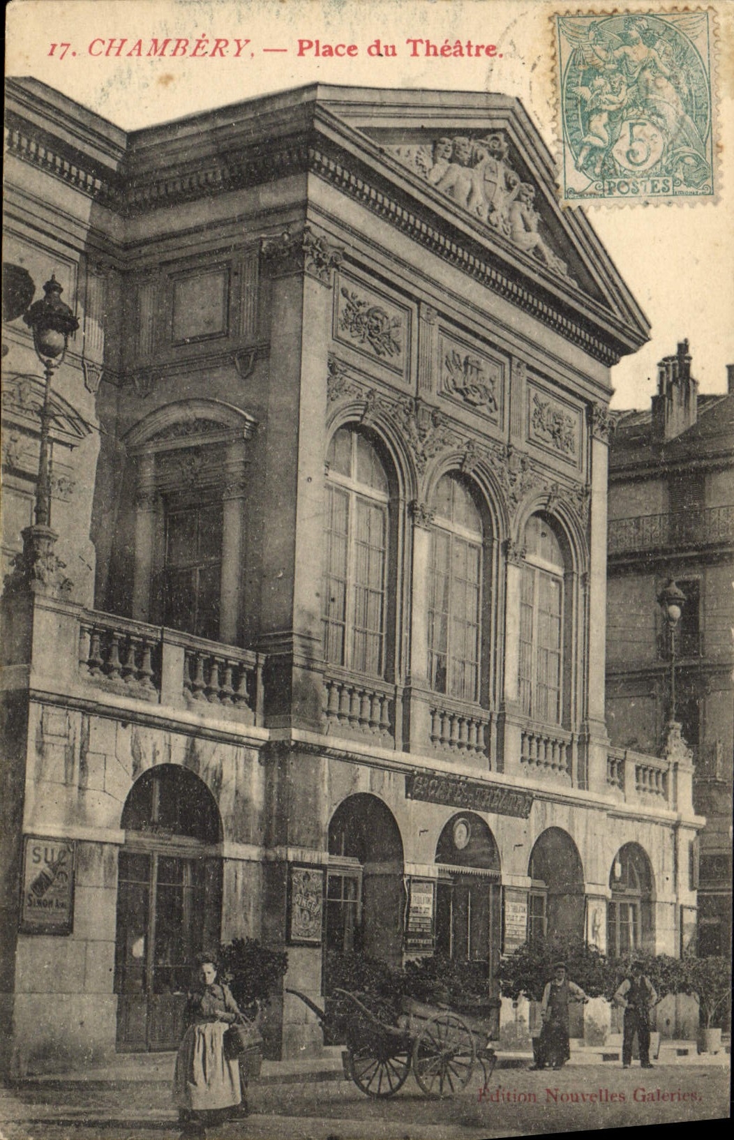 VINTAGE POSTCARD Chambéry Places theater Cart (nice shot)