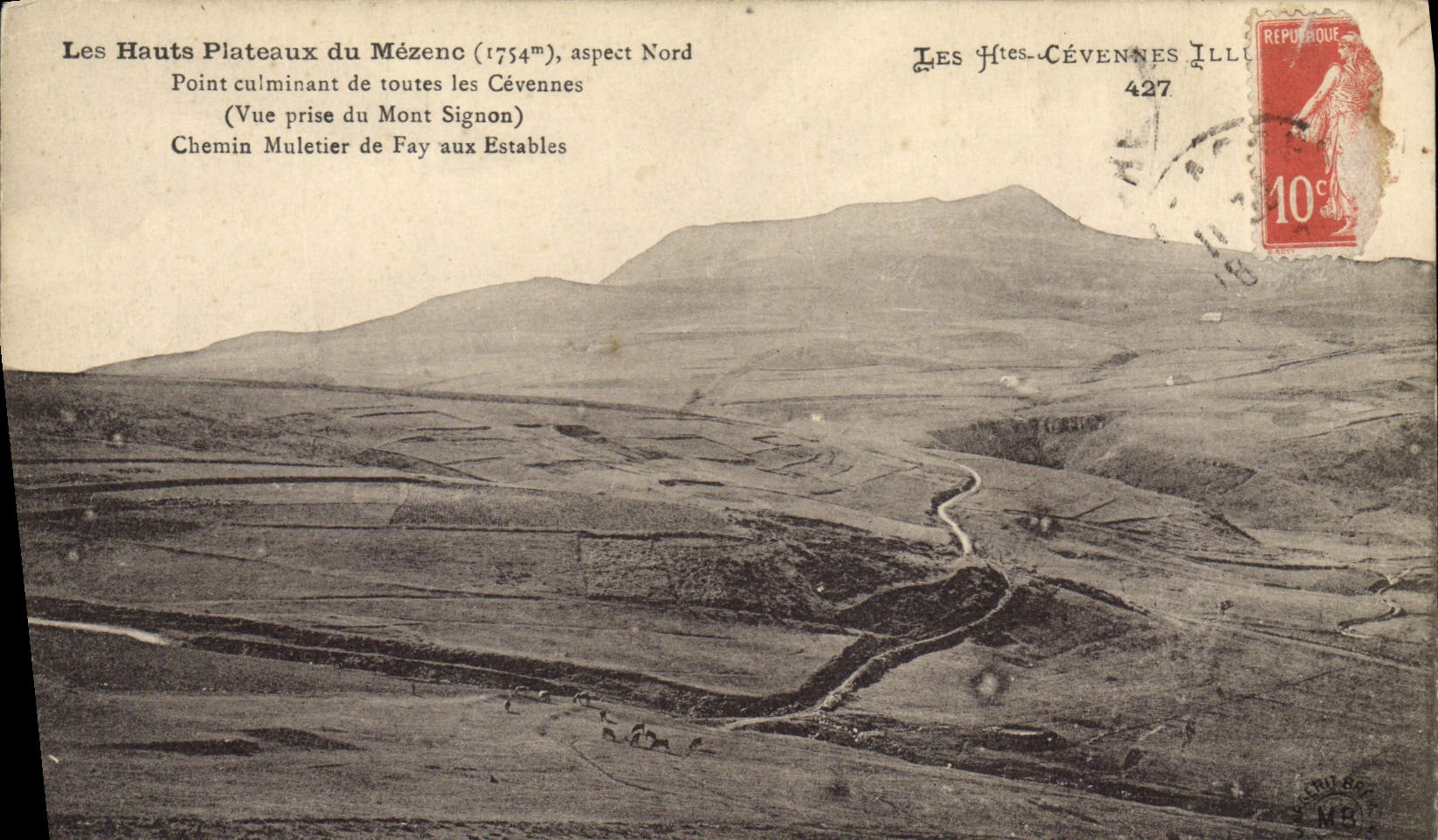 Montaje de Mezenc de la POSTAL de la VENDIMIA la pista de la mula de las altas mesetas de la hada a Estables