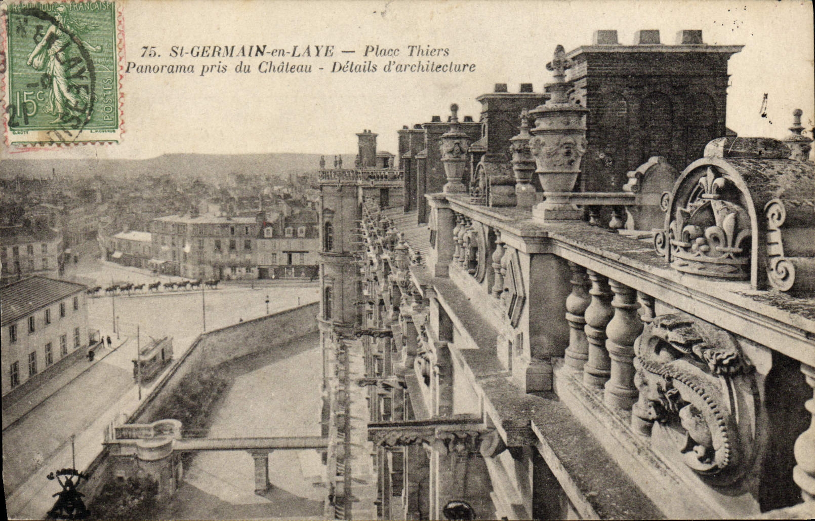 VINTAGE POSTCARD German St in Bush hammer Places Thiers Panorama taken of the Details castle of architecture