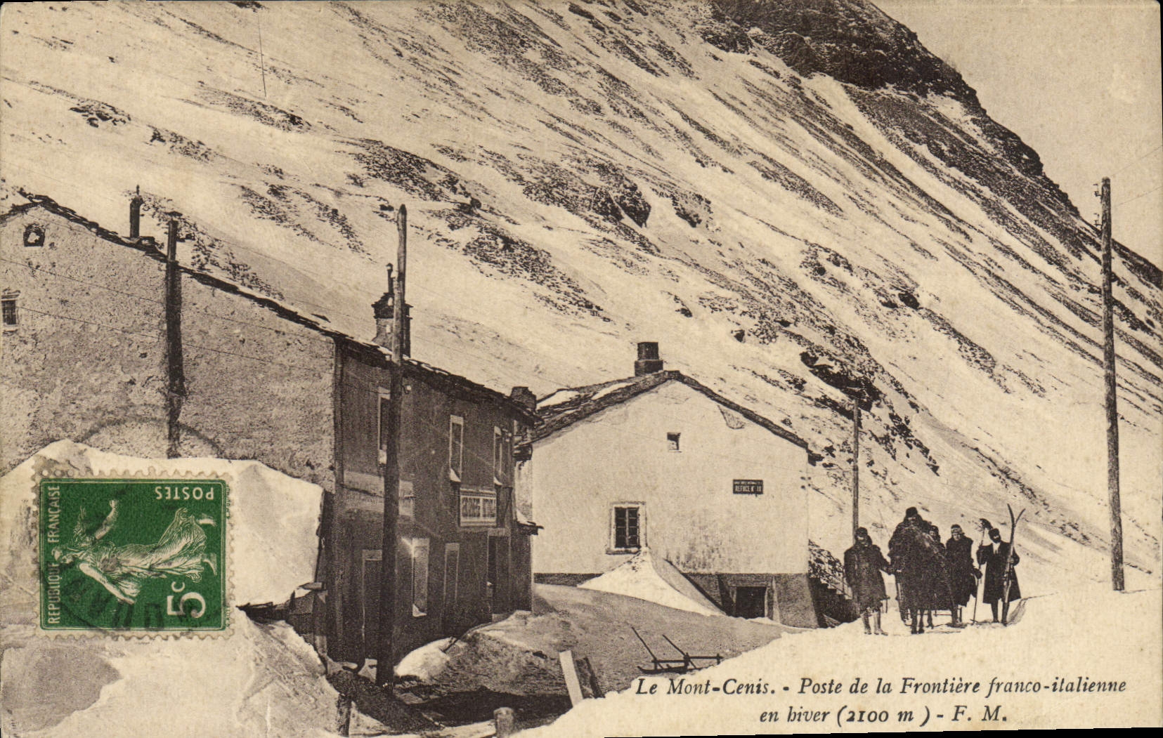 POSTAL Douanes de la VENDIMIA la frontera italiana libre de postes del montaje de Cenis en invierno del esquí