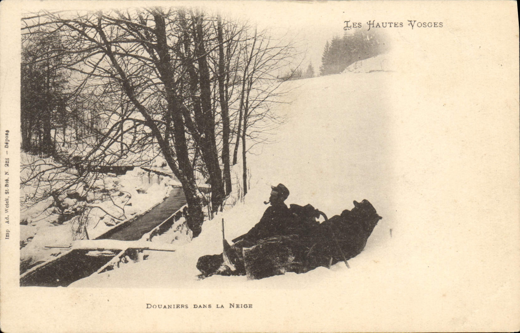 Aduanas de la POSTAL de la VENDIMIA los altos oficiales de aduanas de Vosges en nieve