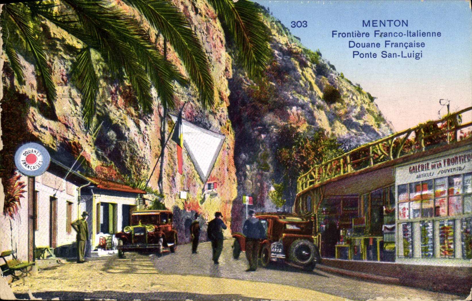 Aduanas francesas italianas Menton sin fronteras de las aduanas de la POSTAL de la VENDIMIA