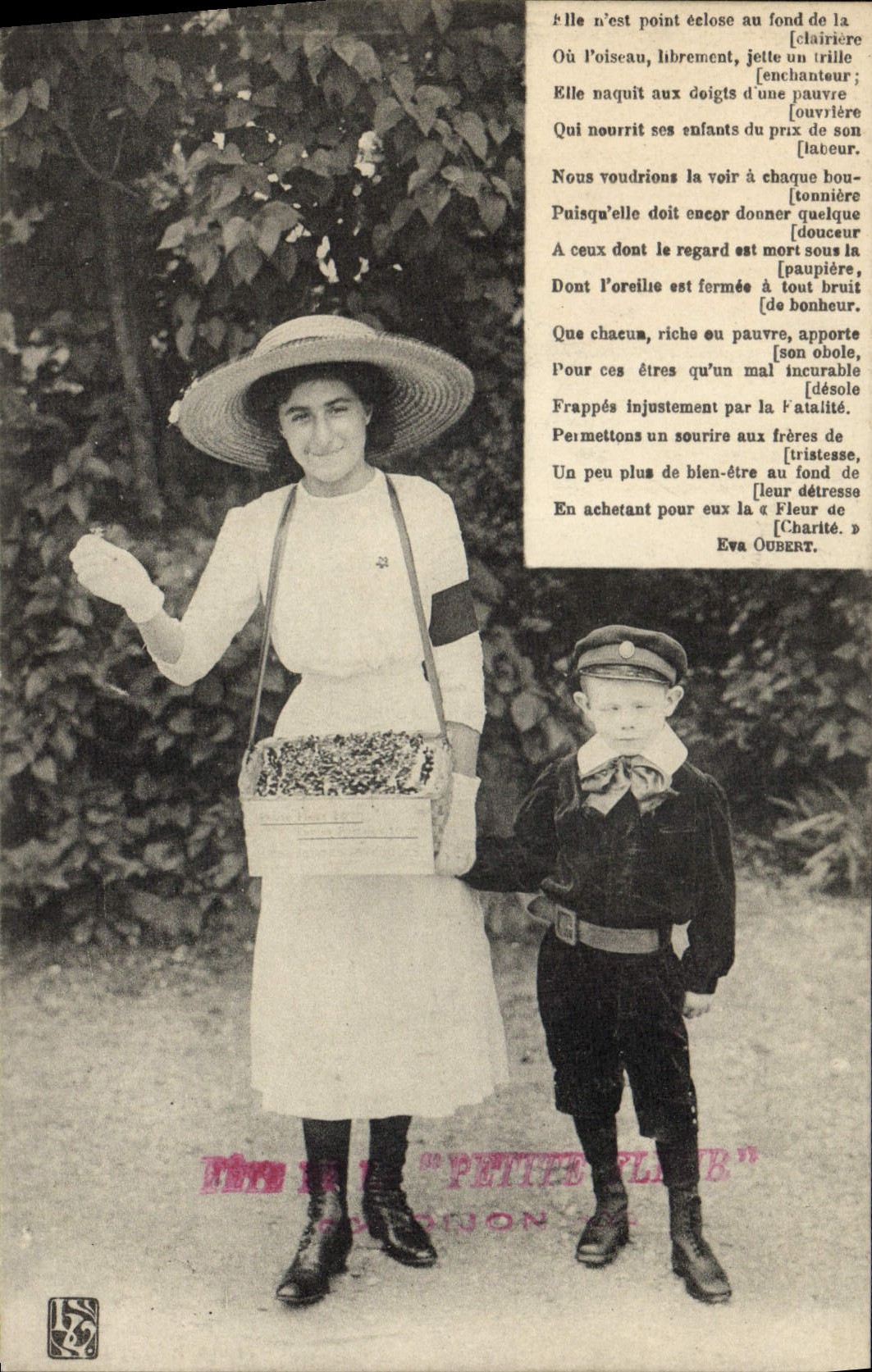 VINTAGE POSTCARD Small Trades Child Commercial Dijon Woman of flowers