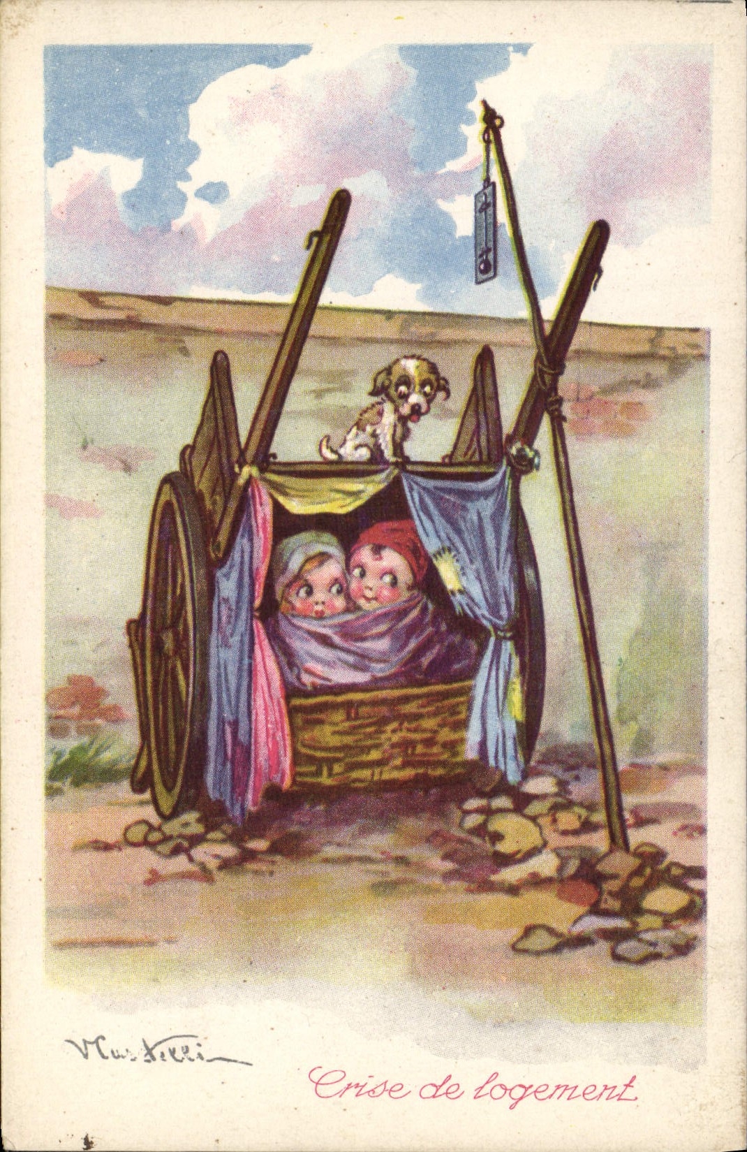 VINTAGE POSTCARD Children Illustrator Dog