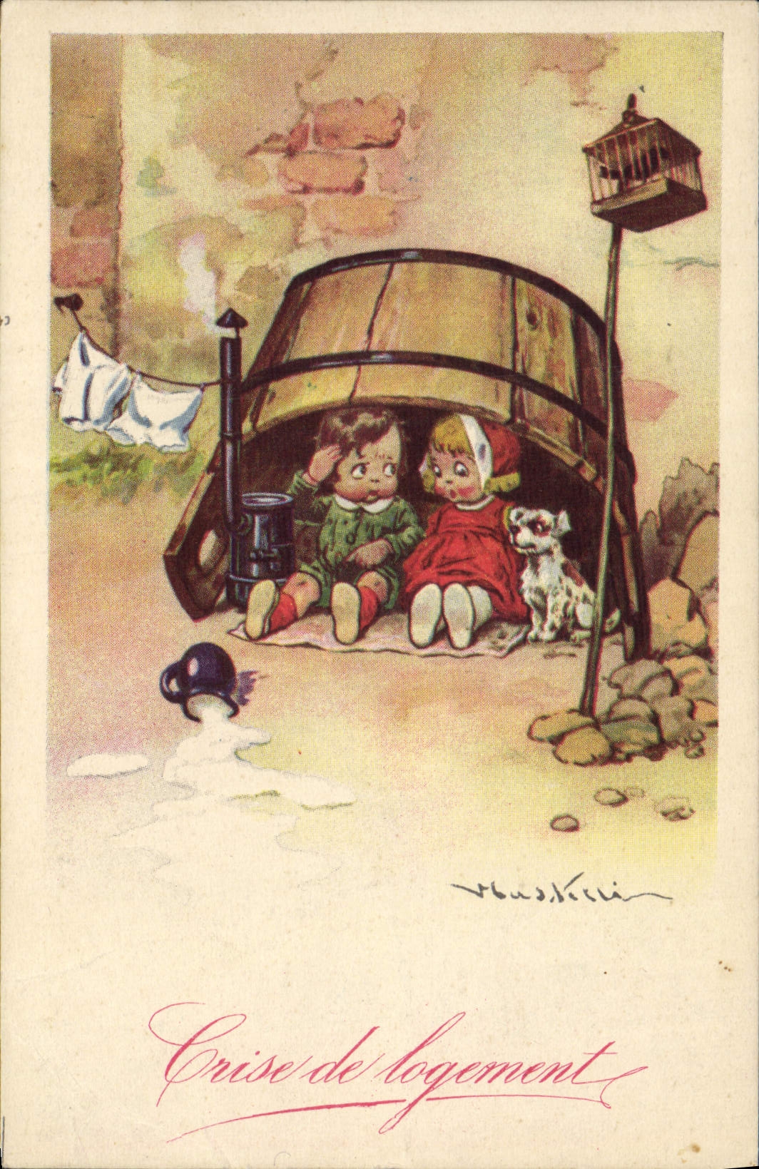 CPA Enfants Crise du logement Chien 