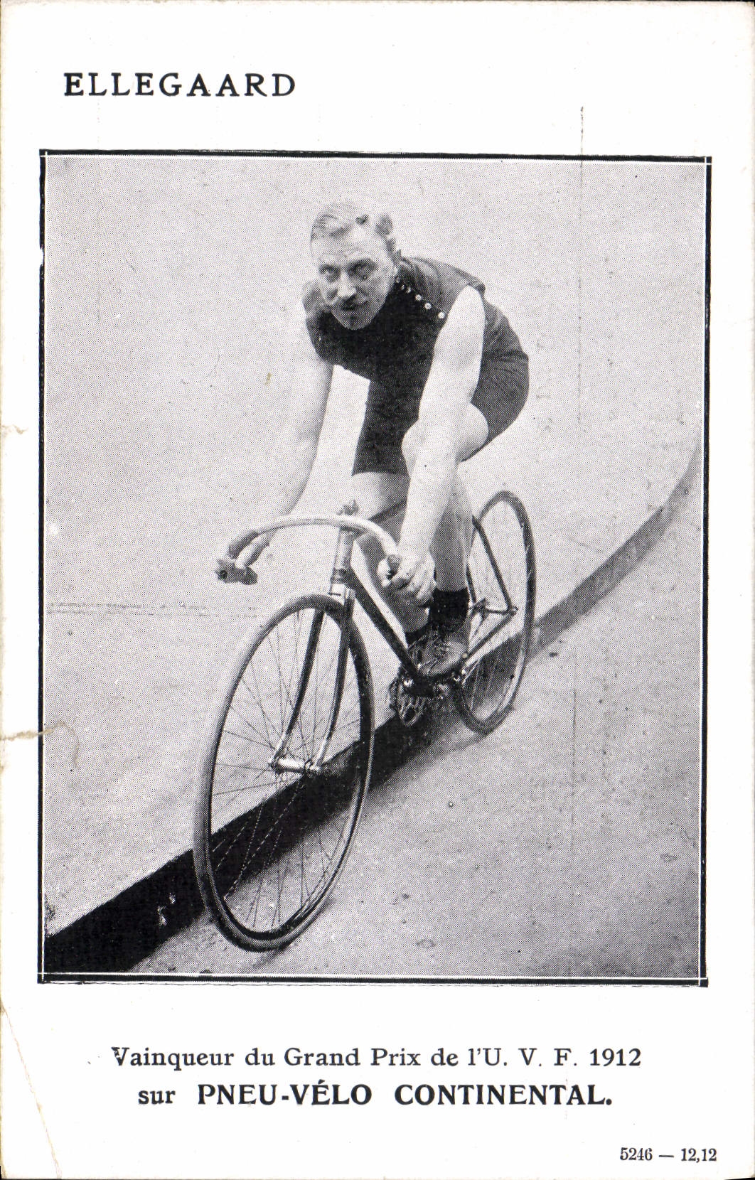 VINTAGE POSTCARD Velo Cycles Cycling Ellegaard Vainqueur of the price of the UVF 1912 Tire Continental Bicycle