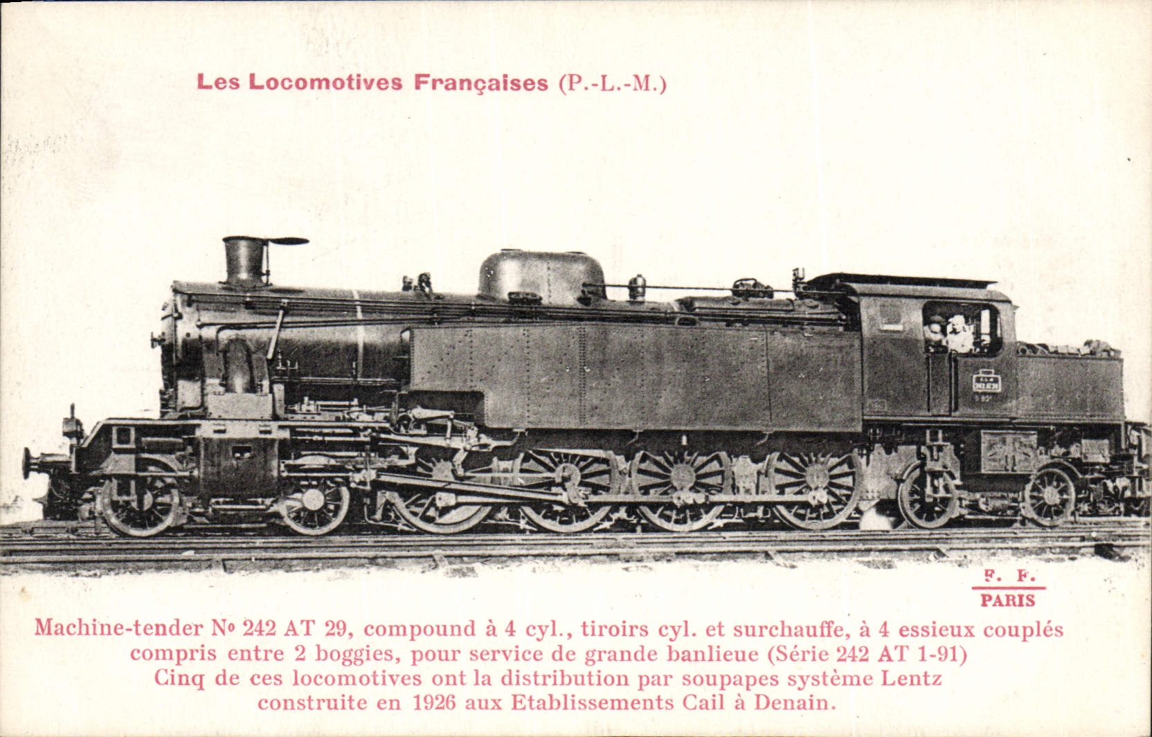 VINTAGE POSTCARD Train Engine Machine 242 AT 29