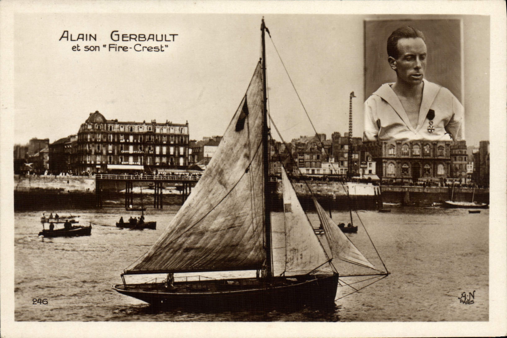 VINTAGE POSTCARD Sailing Boat Alin Gerbault on its Fire Crest