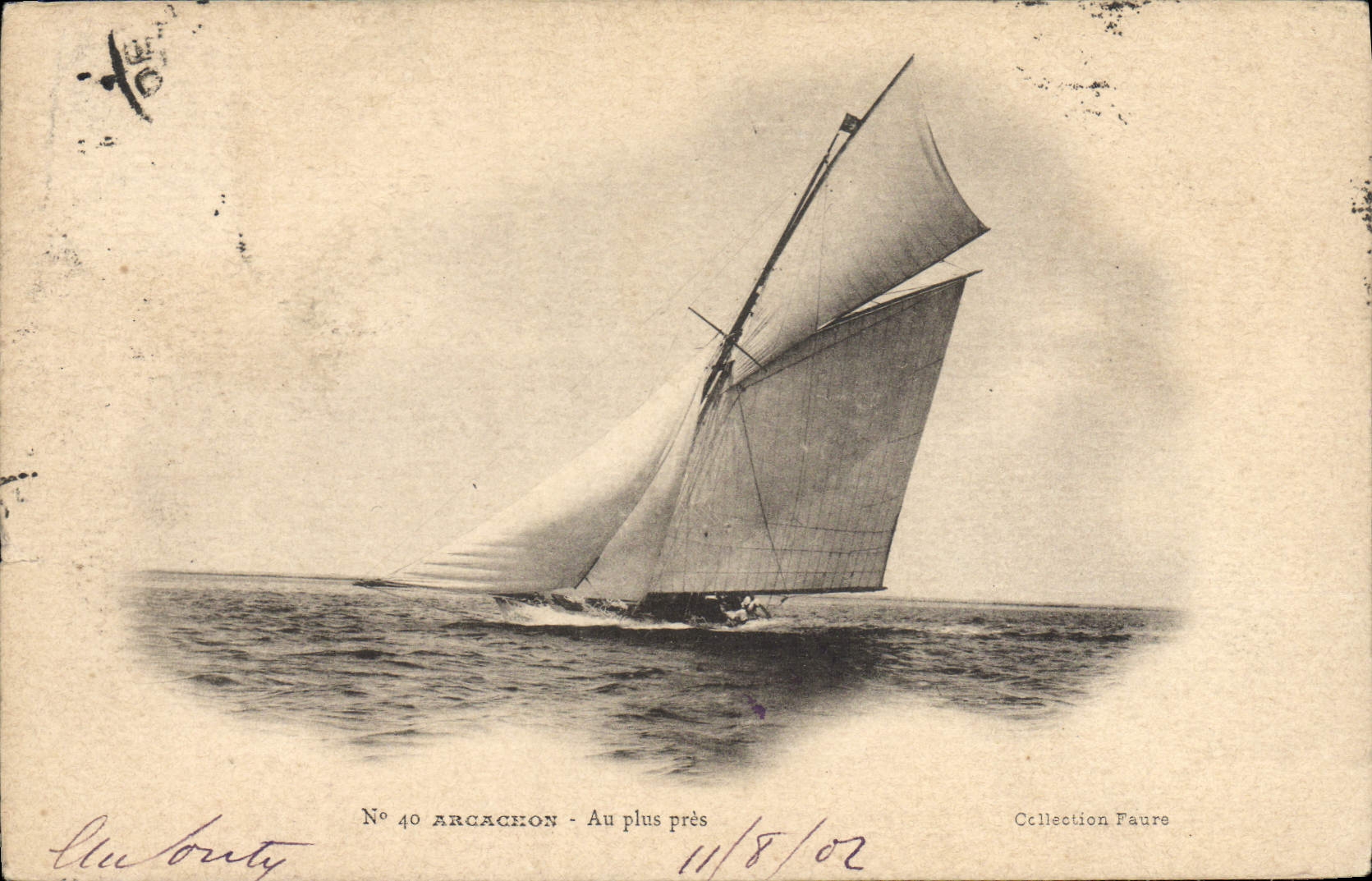 VINTAGE POSTCARD Sailing Boat Arcachon With nearest