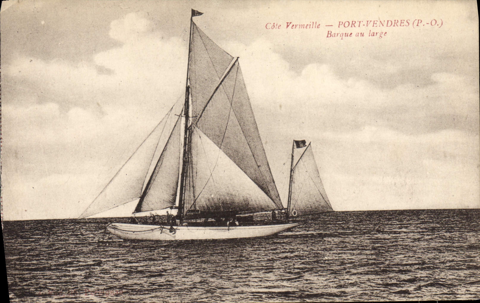 VINTAGE POSTCARD Sailing Boat Port Vendres Boat with the broad one