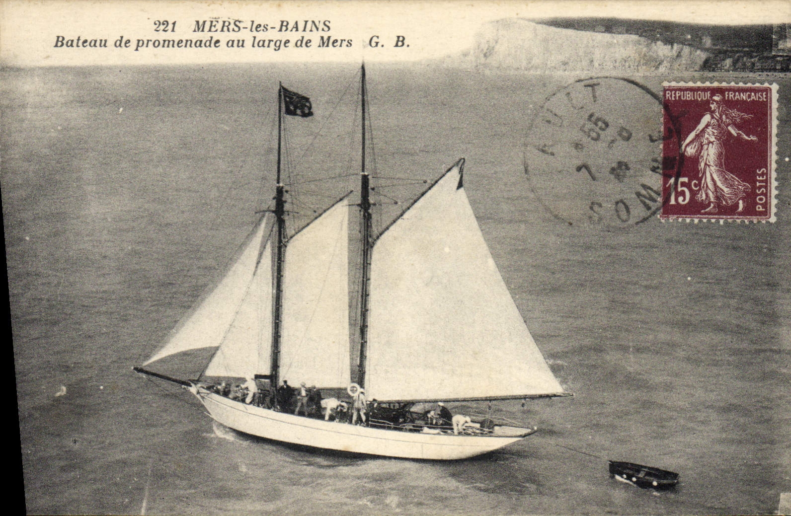 VINTAGE POSTCARD Sailing Boat Seas les Bains Boat of walk to broad of the seas