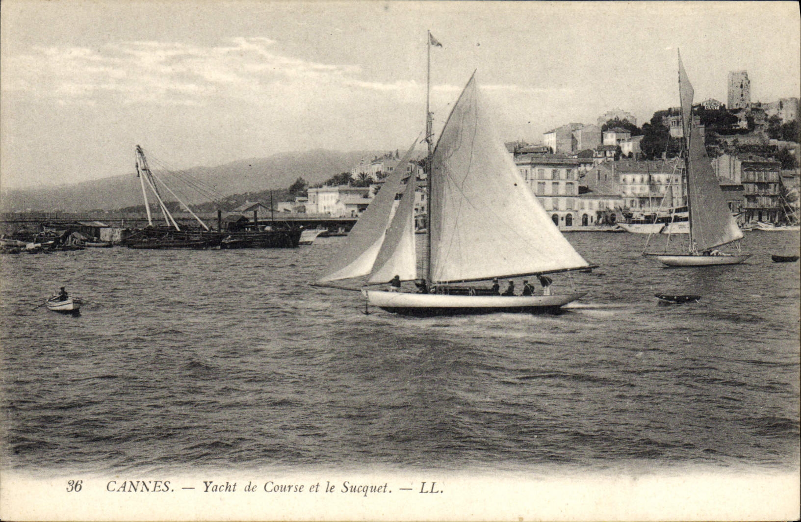 VINTAGE POSTCARD Sailing Boat Cannes Racing yacht and Sucquet
