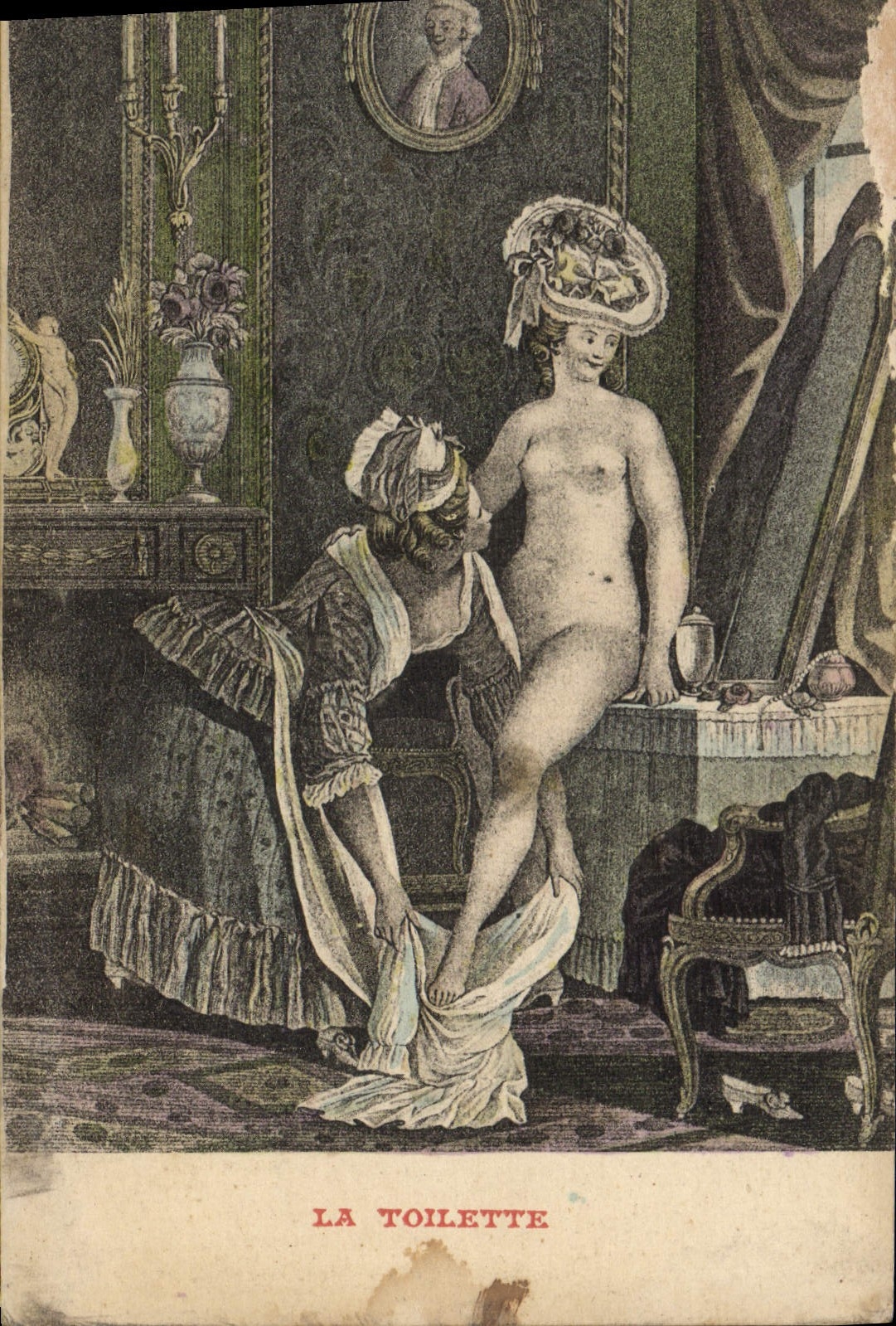 VINTAGE POSTCARD erotic Woman Naked the toilet