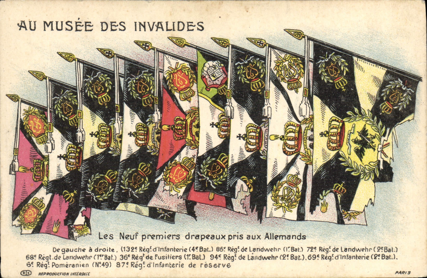 CPA Militaria Musee des Invalides Paris Les neuf premiers drapeaux pris aux Allemands 