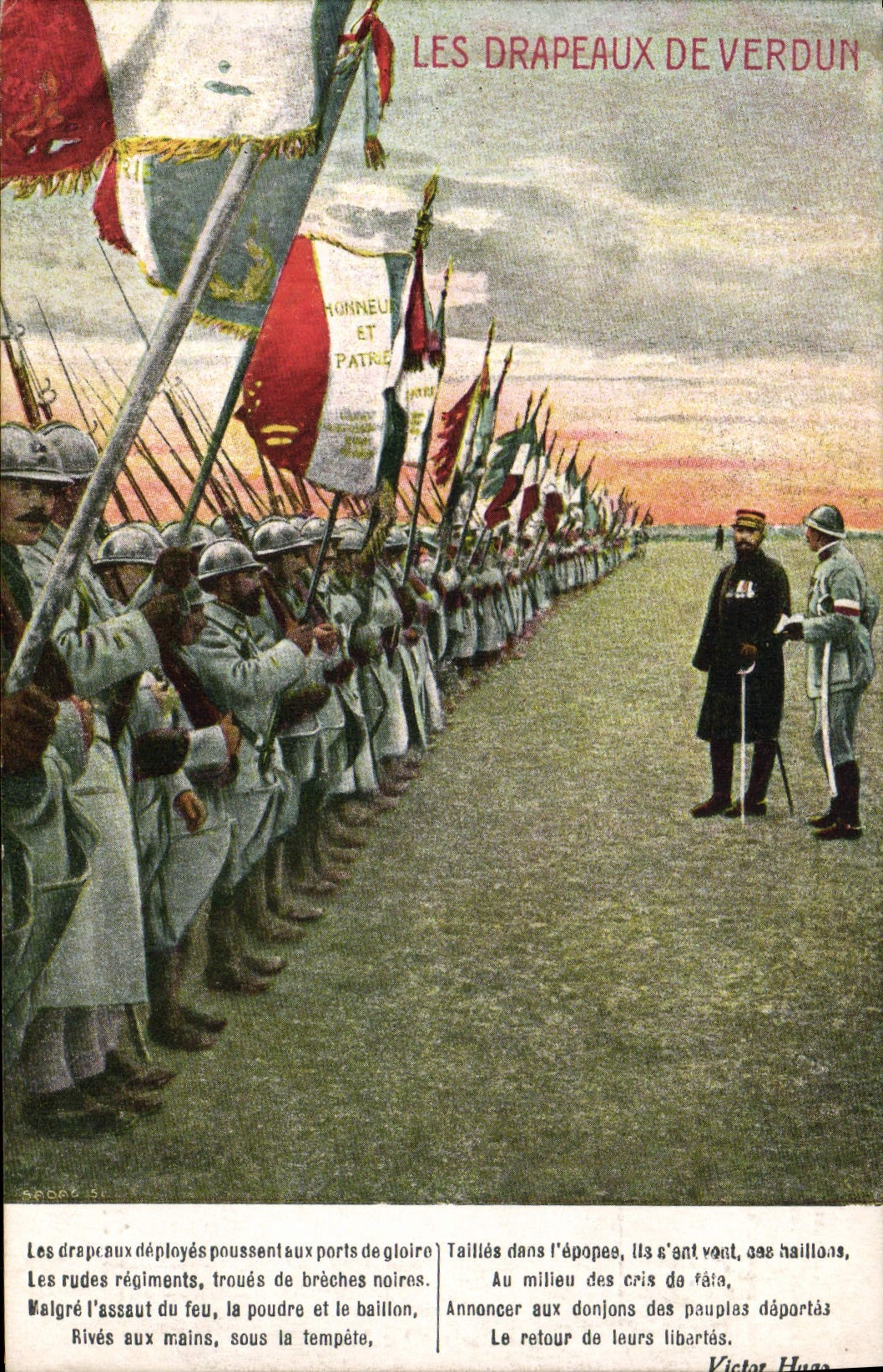 VINTAGE POSTCARD Militaria flags of Verdun