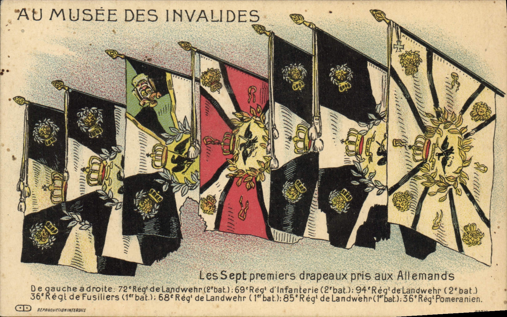 VINTAGE POSTCARD Militaria Paris Museum of the Invalids seven flags taken to the Germans