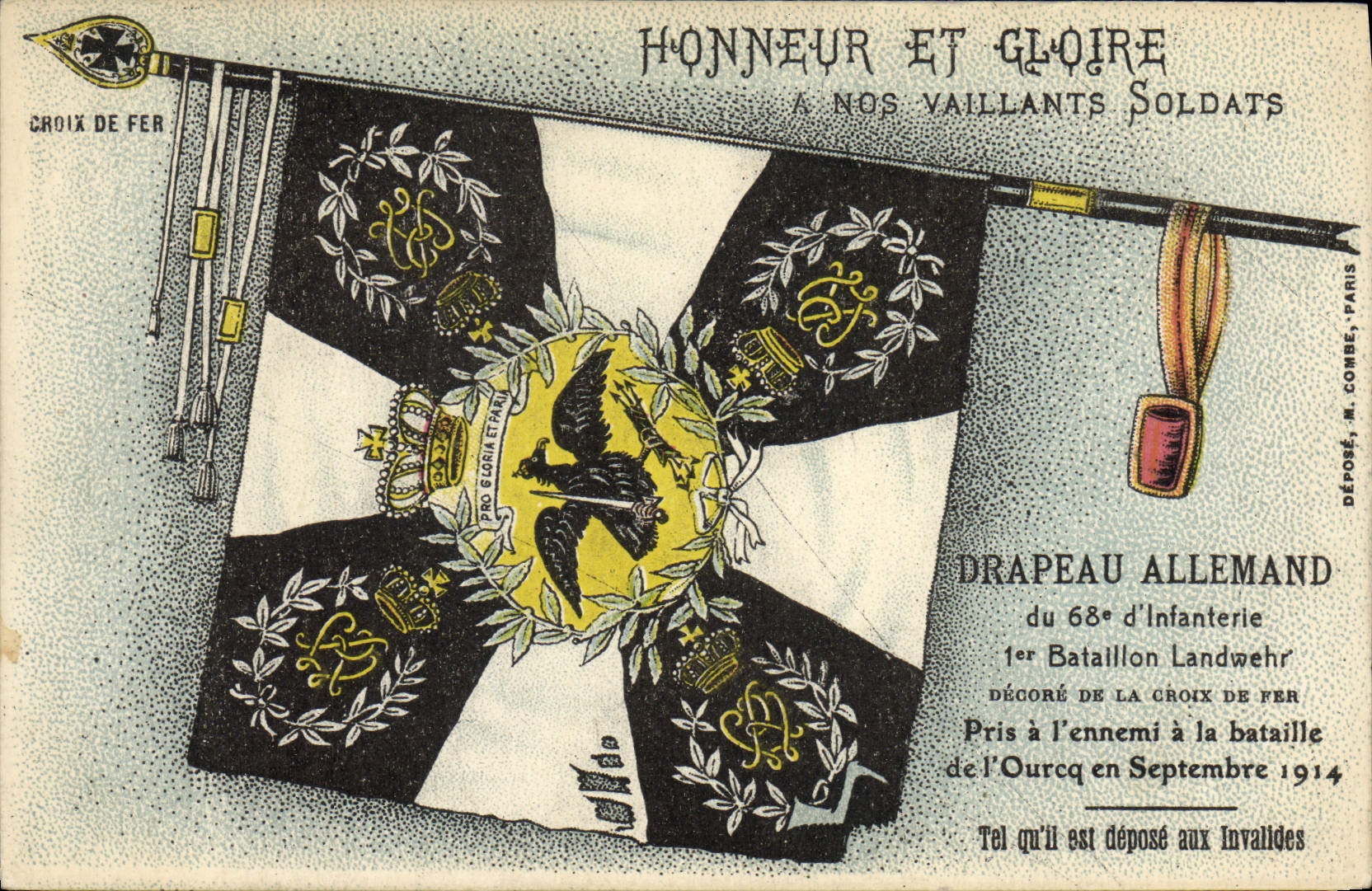 VINTAGE POSTCARD Militaria German Flag 68eme of infantry 1st Landwehr battalion