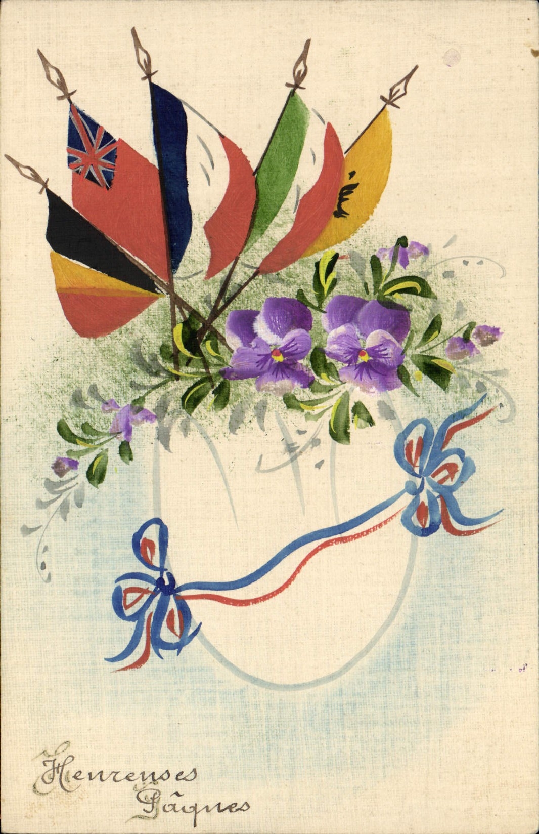 VINTAGE POSTCARD Militaria Flags (drawing with the hand)