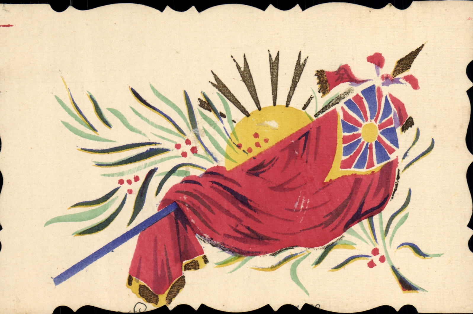 VINTAGE POSTCARD Militaria Flag England (drawing with the hand)