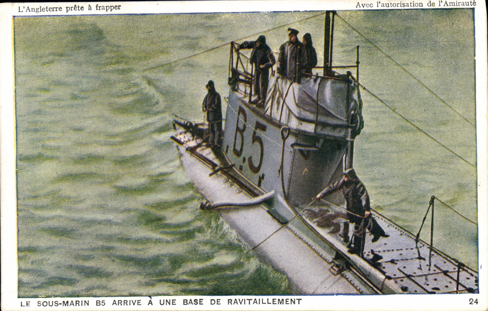 VINTAGE POSTCARD Bateau Underwater Submarine the B5 submarine arrives has a base of supply