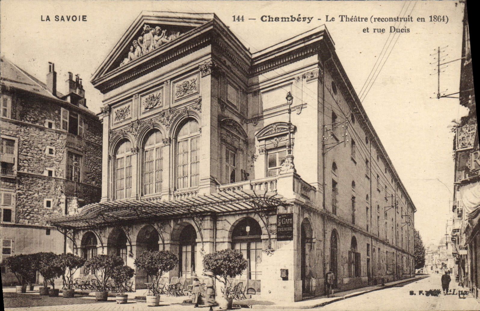 VINTAGE POSTCARD the Theater and street Dueis Chambéry